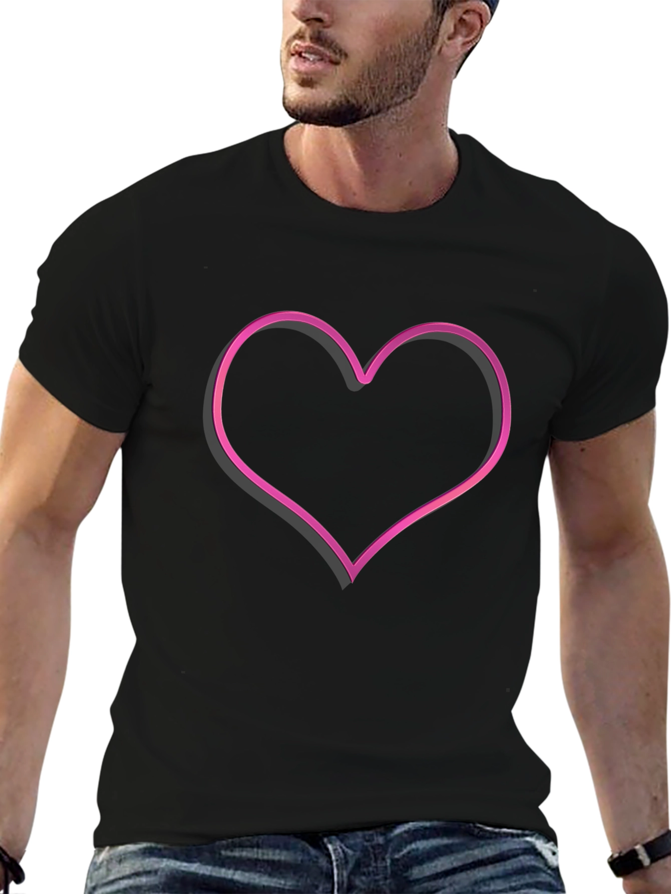 Neon Heart Graphic Tee - Trendy Black T-Shirt