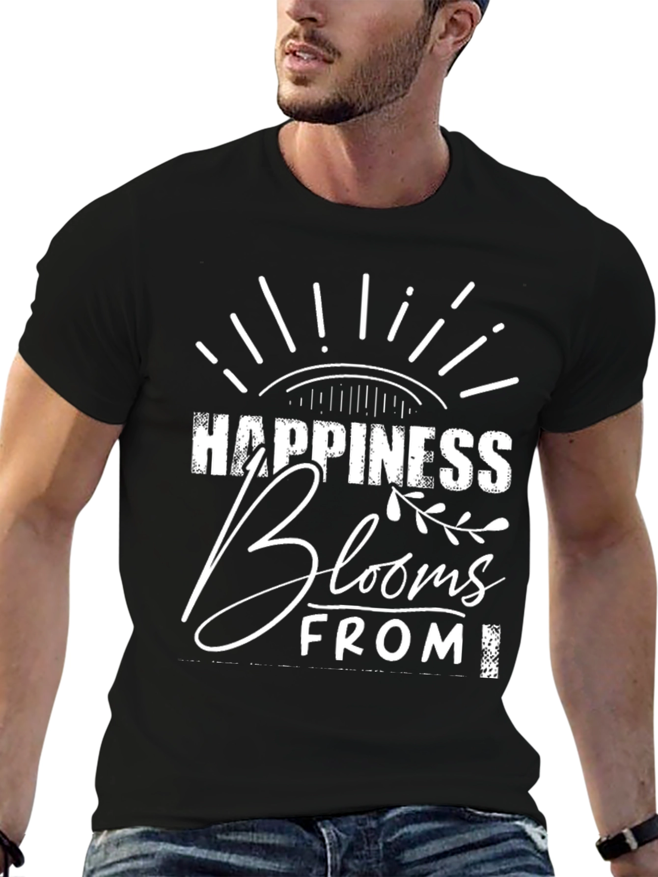 Happiness Blooms Tee - Black Graphic T-Shirt