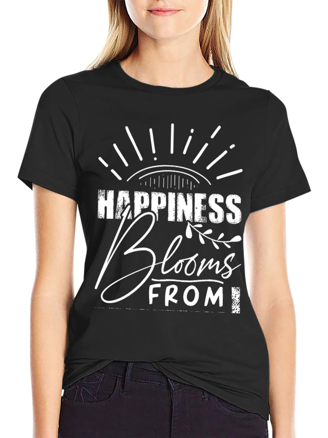 Happiness Blooms Tee - Black Graphic T-Shirt