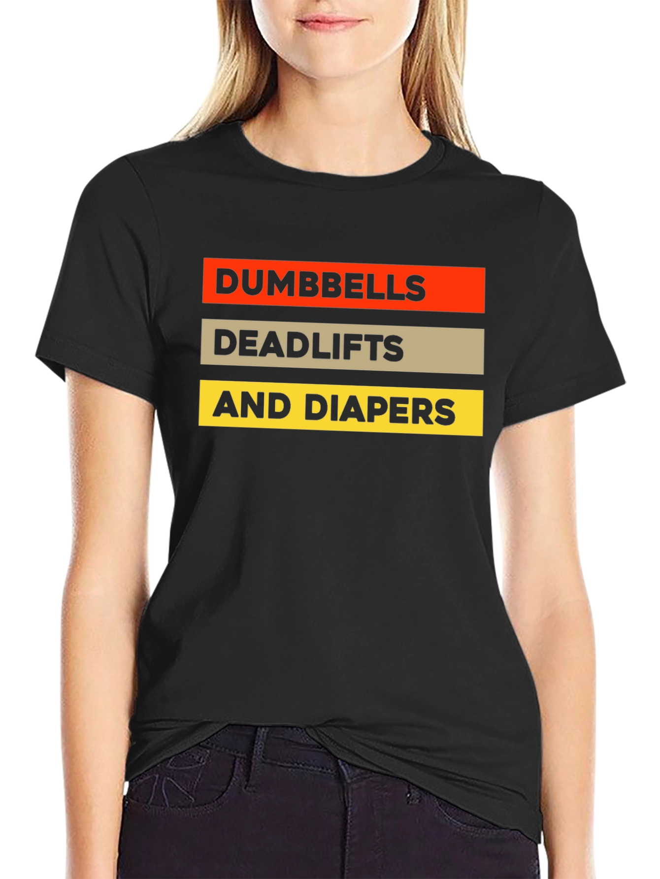 Dumbbells Deadlifts & Diapers Black Graphic T-Shirt