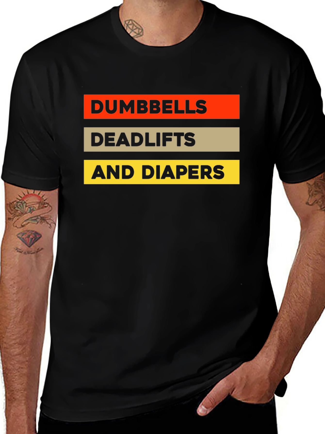 Dumbbells Deadlifts & Diapers Black Graphic T-Shirt