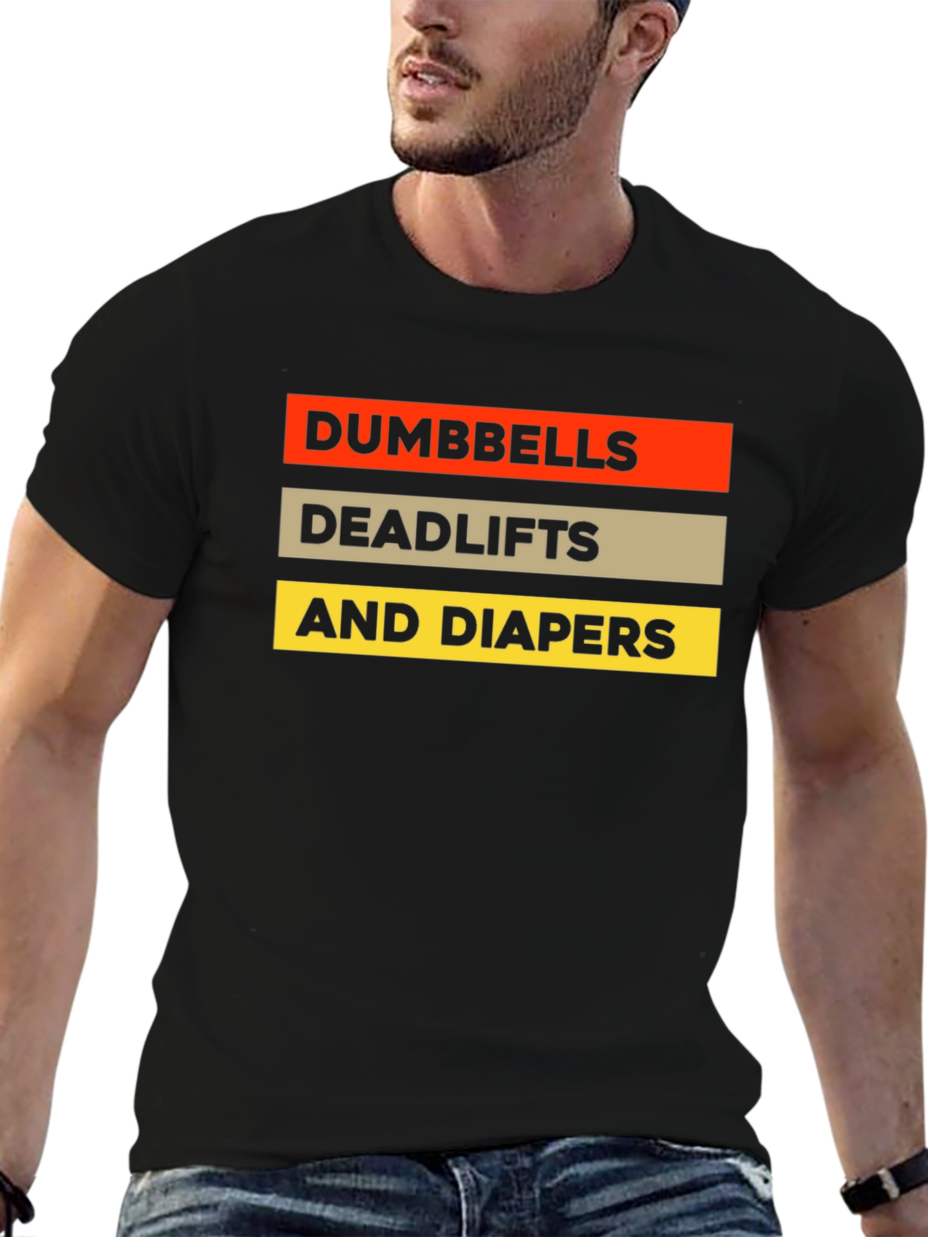 Dumbbells Deadlifts & Diapers Black Graphic T-Shirt