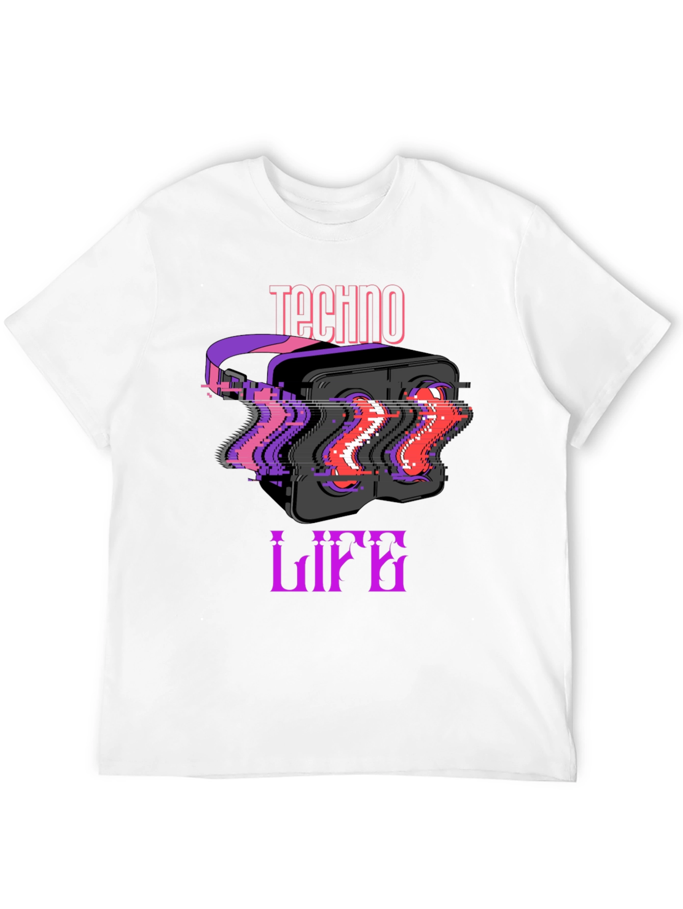 Techno Life VR Headset Glitch Graphic Black T-Shirt