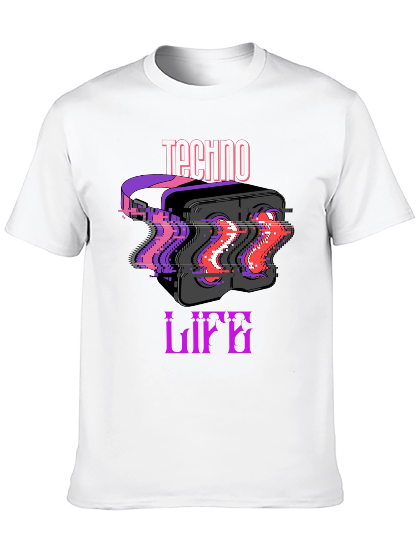 Techno Life VR Headset Glitch Graphic Black T-Shirt