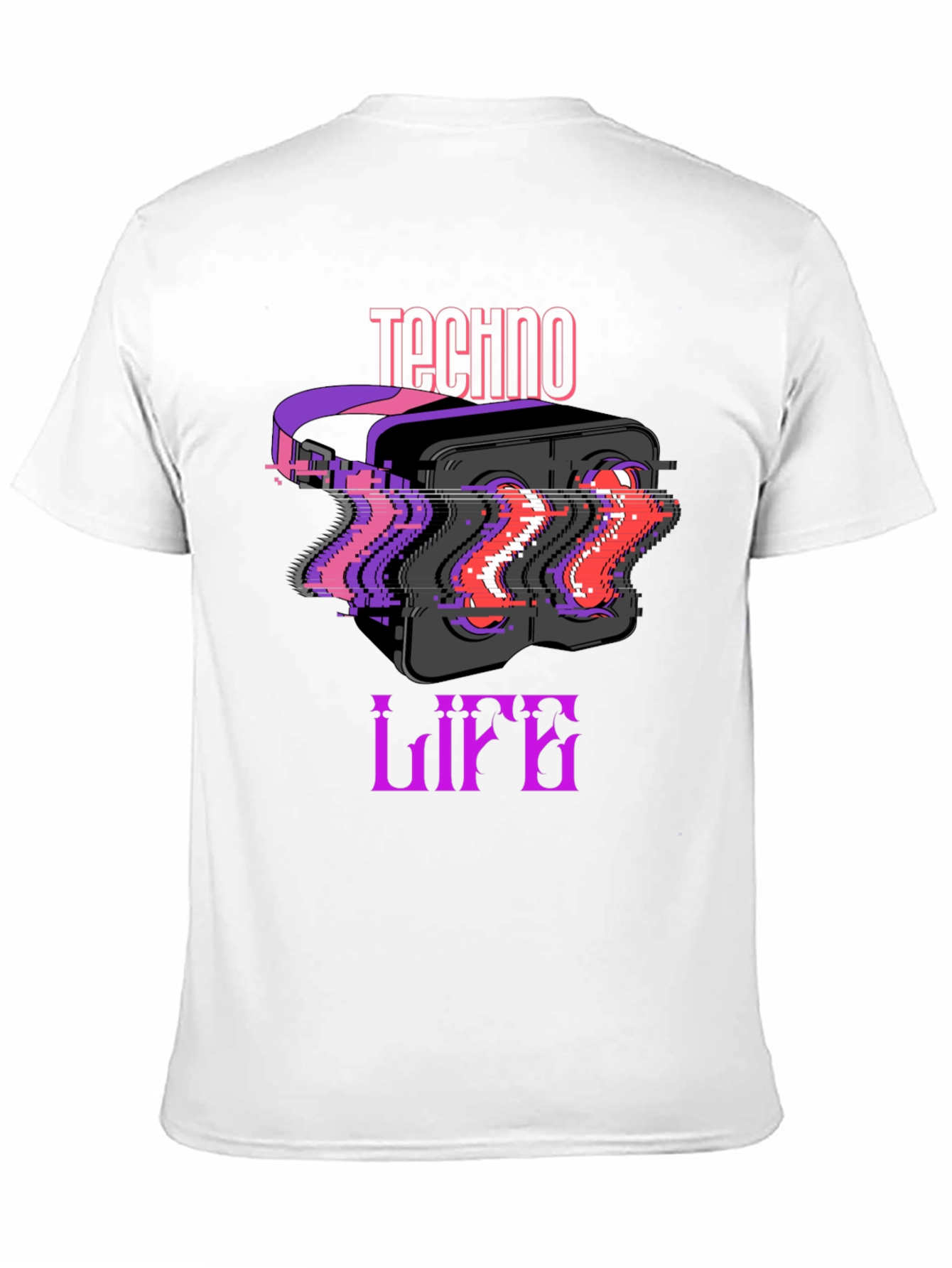 Techno Life VR Headset Glitch Graphic Black T-Shirt