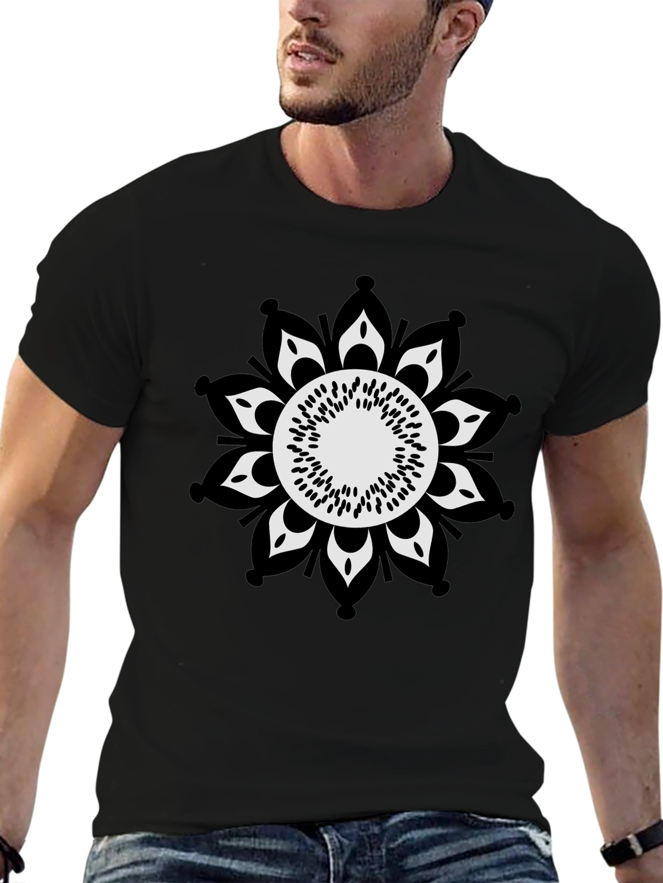 Black Tee with Mandala Graphic
