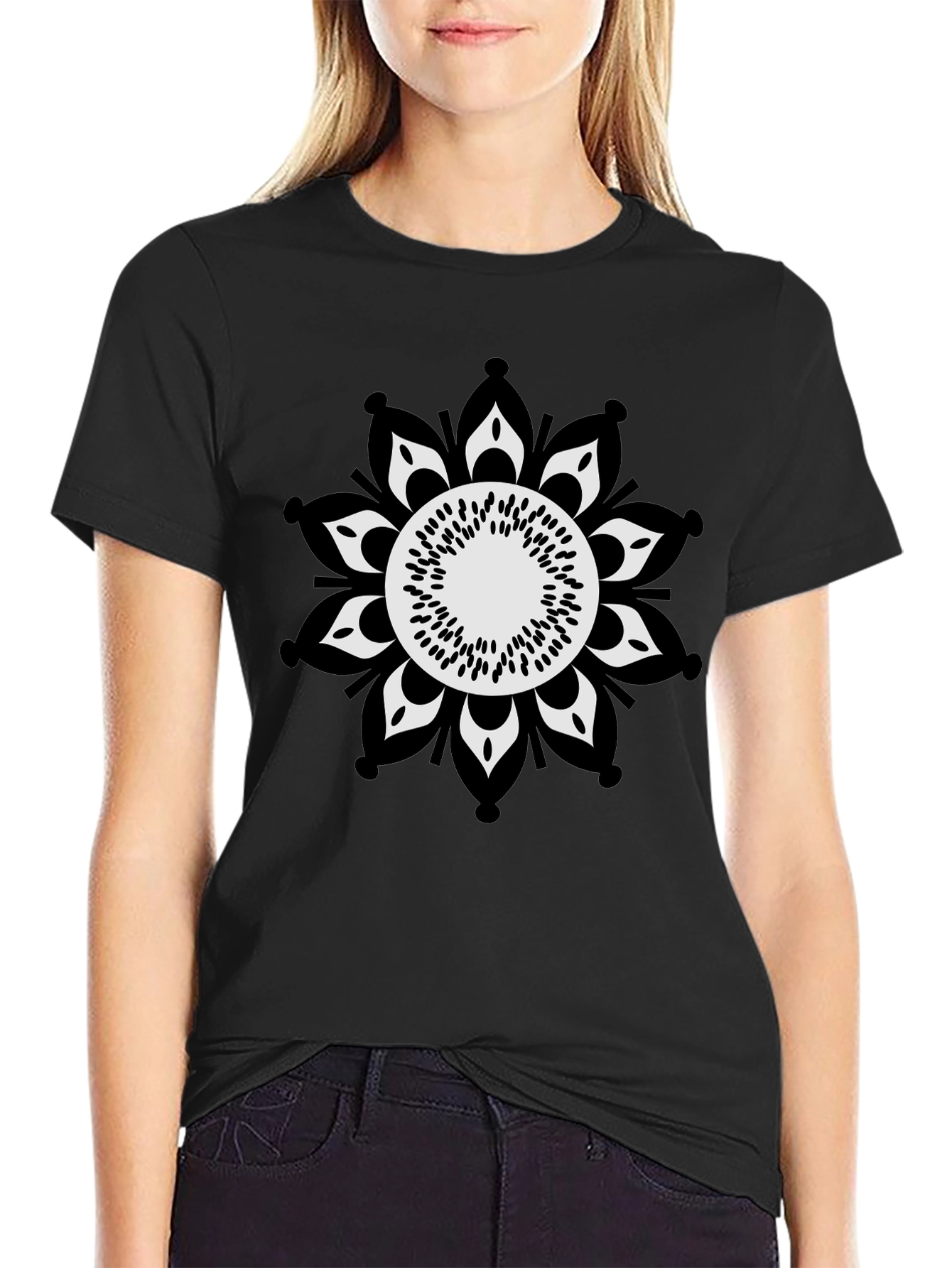 Black Tee with Mandala Graphic