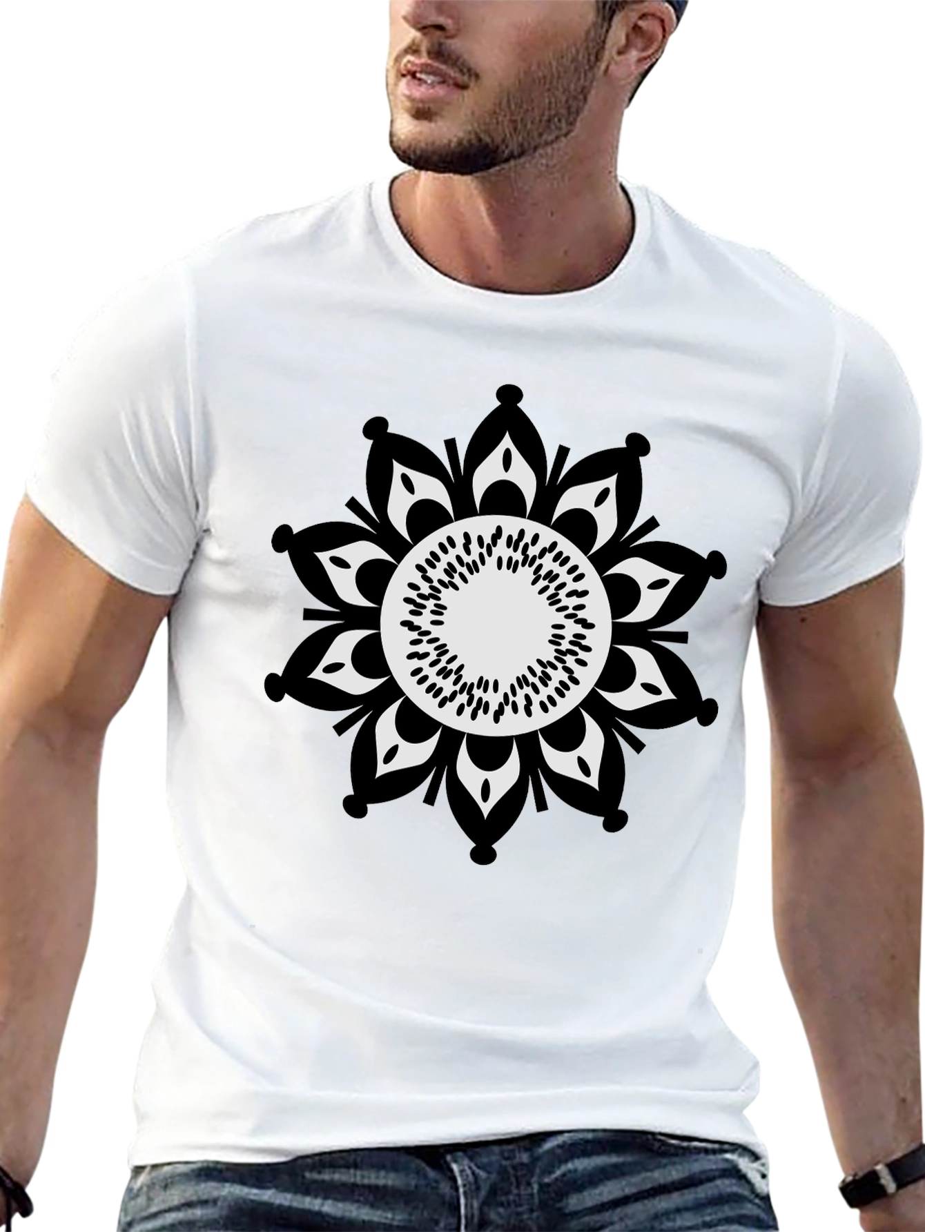 Black Tee with Mandala Graphic