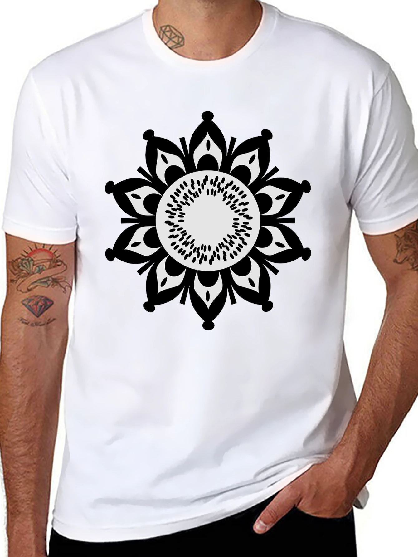 Black Tee with Mandala Graphic