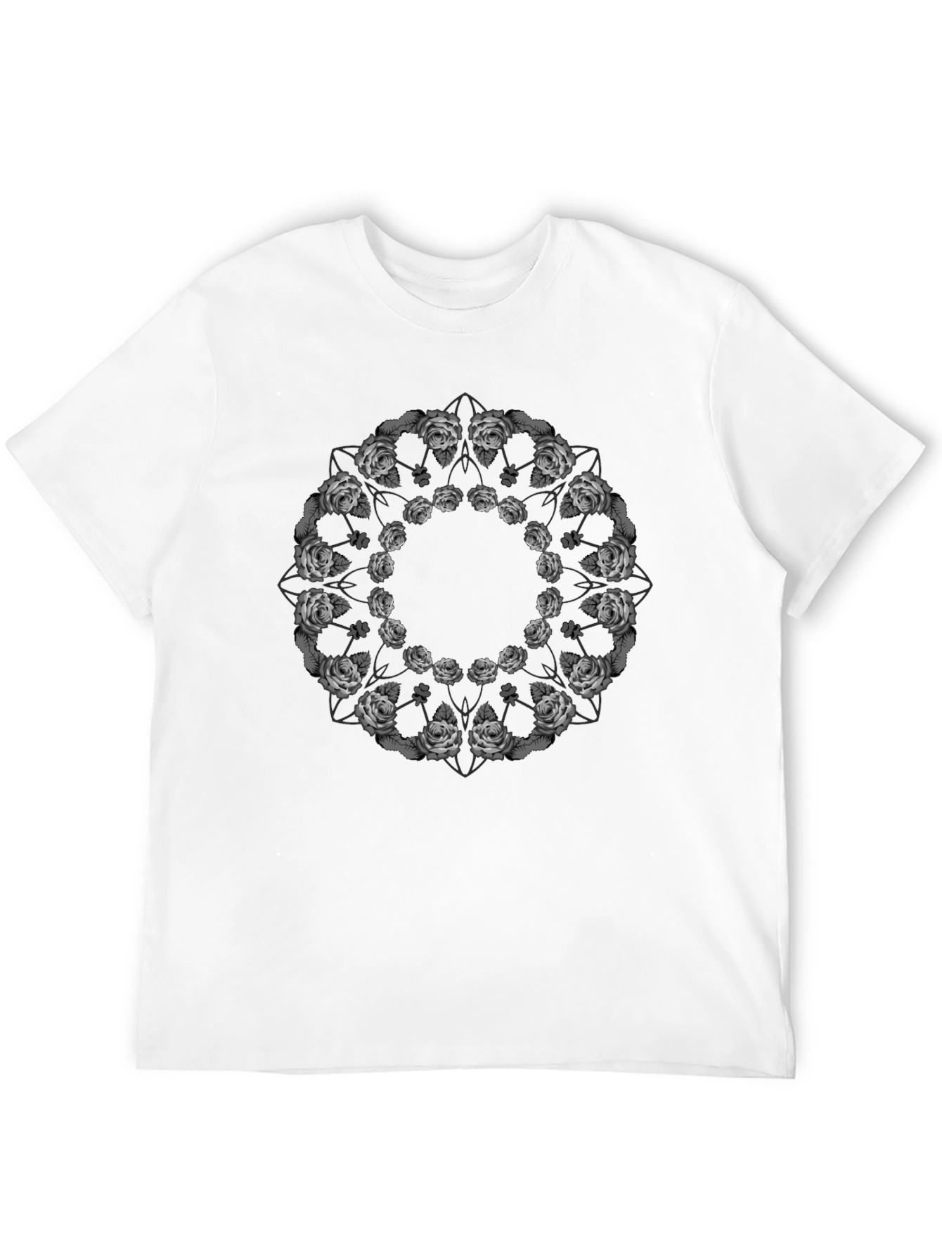 Rose Mandala Graphic Tee - Black Casual T-Shirt