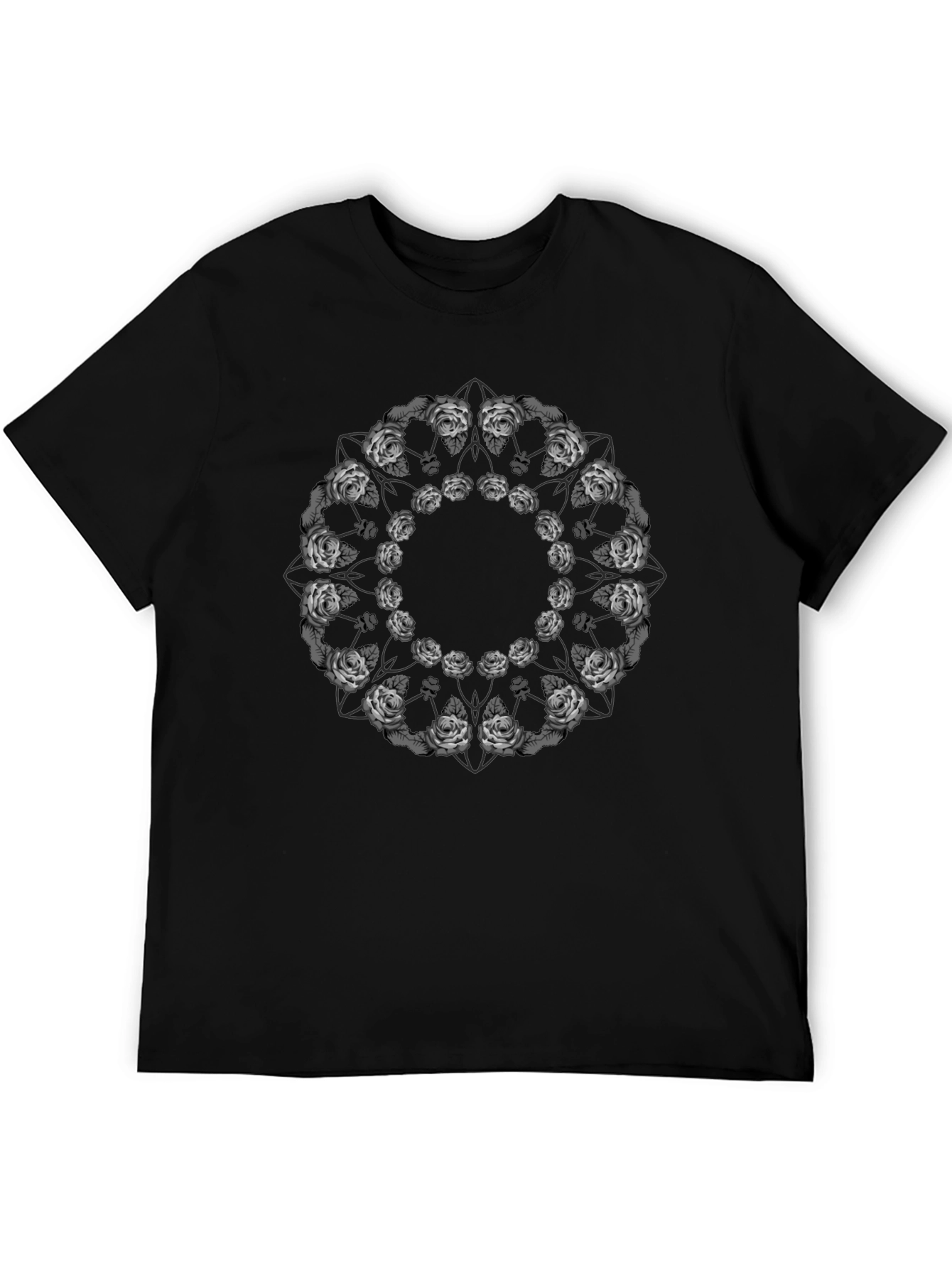 Rose Mandala Graphic Tee - Black Casual T-Shirt