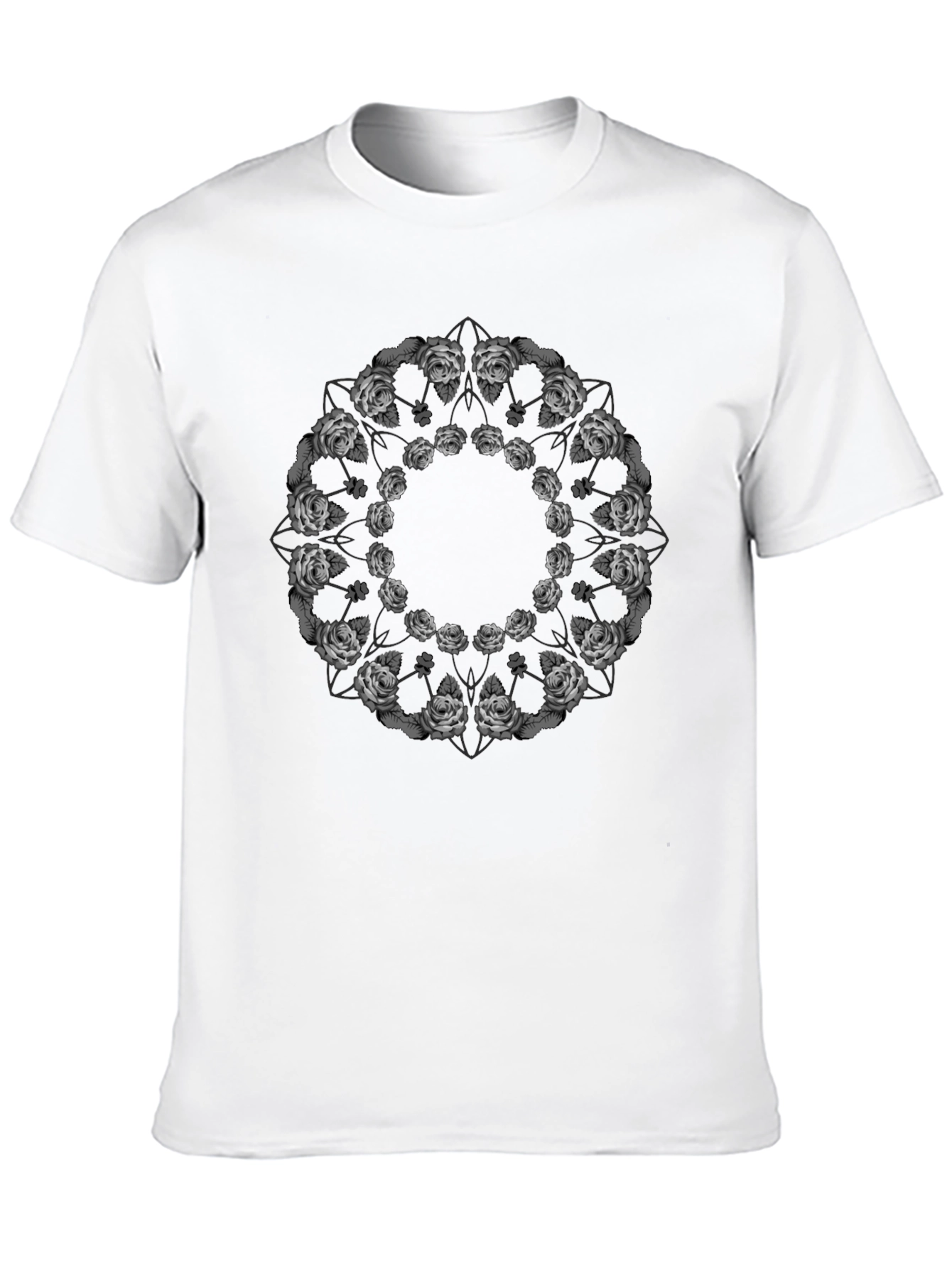 Rose Mandala Graphic Tee - Black Casual T-Shirt