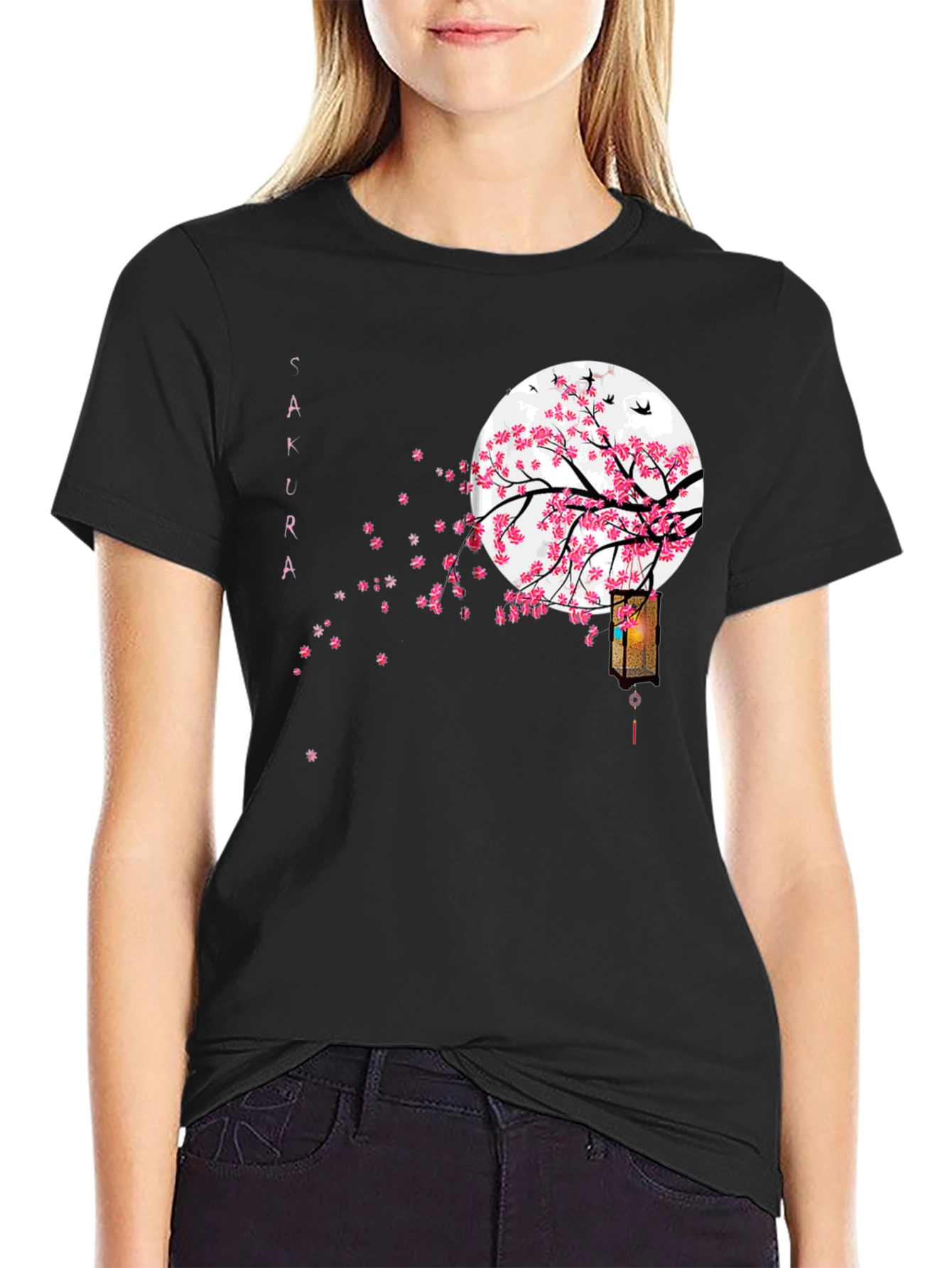 Sakura Blossom Moon Graphic T-Shirt