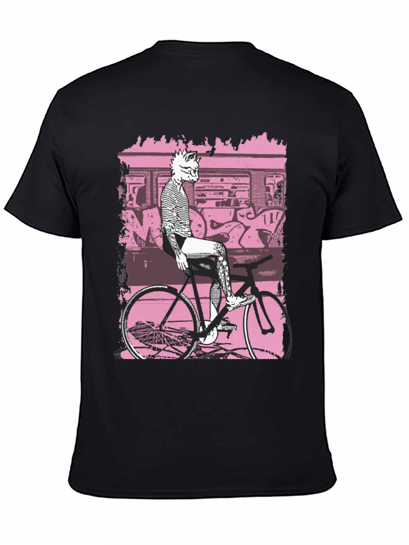 Unique Graphic Tee - Cat on Bike Design