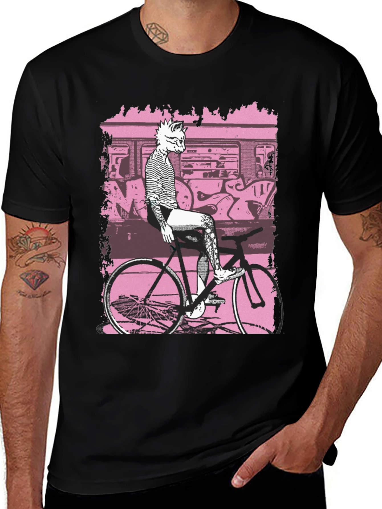 Unique Graphic Tee - Cat on Bike Design