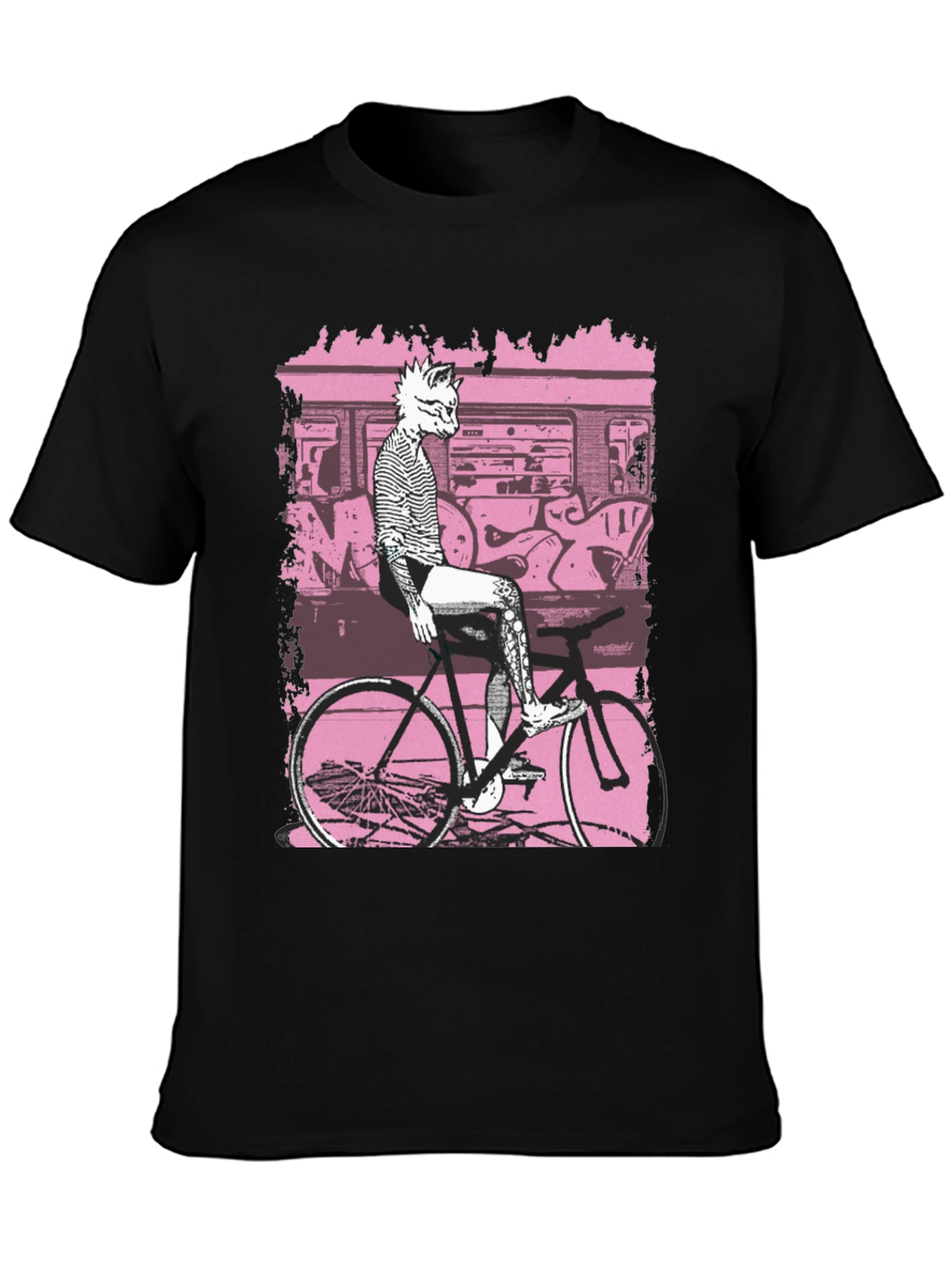 Unique Graphic Tee - Cat on Bike Design