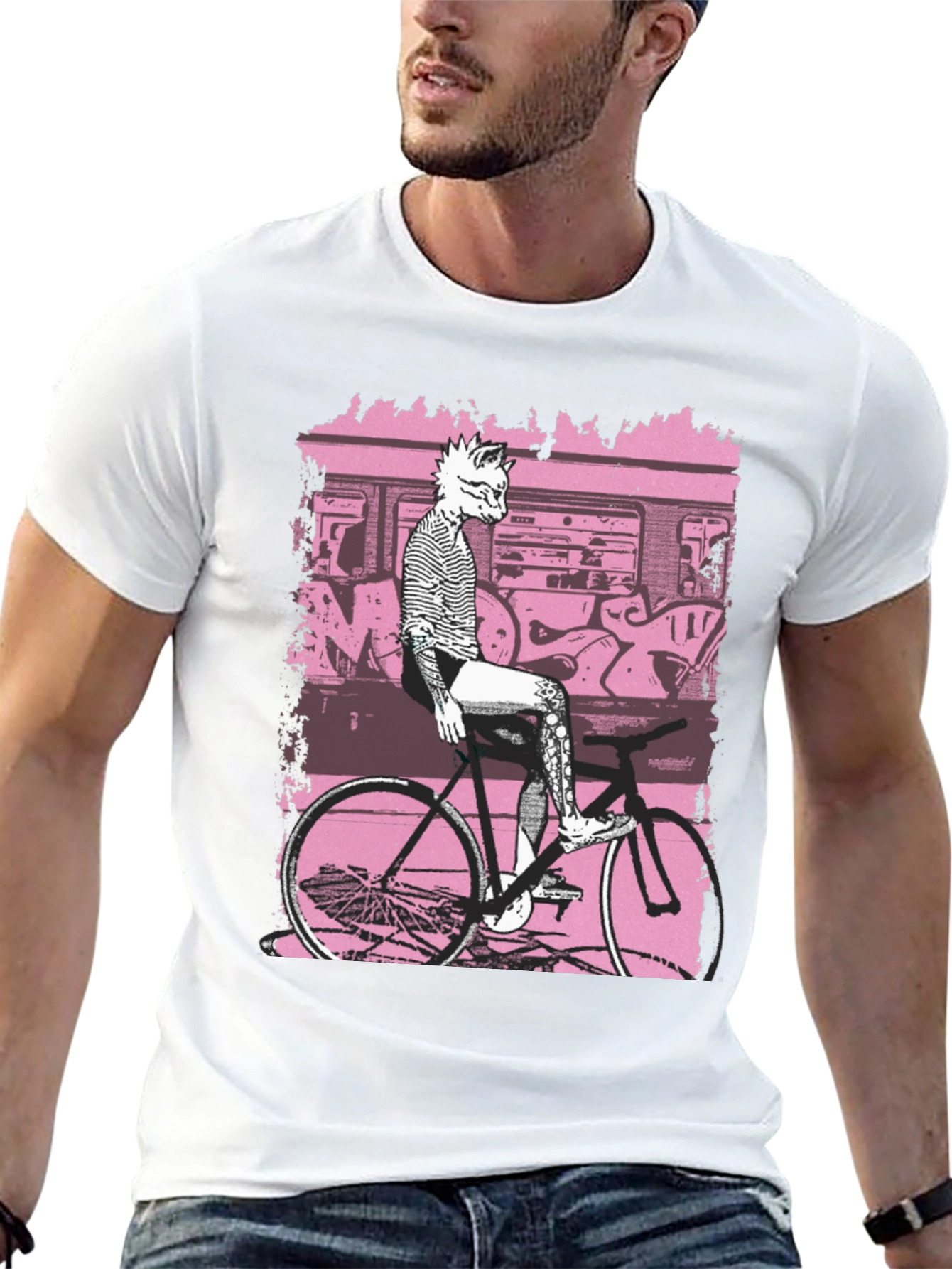 Unique Graphic Tee - Cat on Bike Design