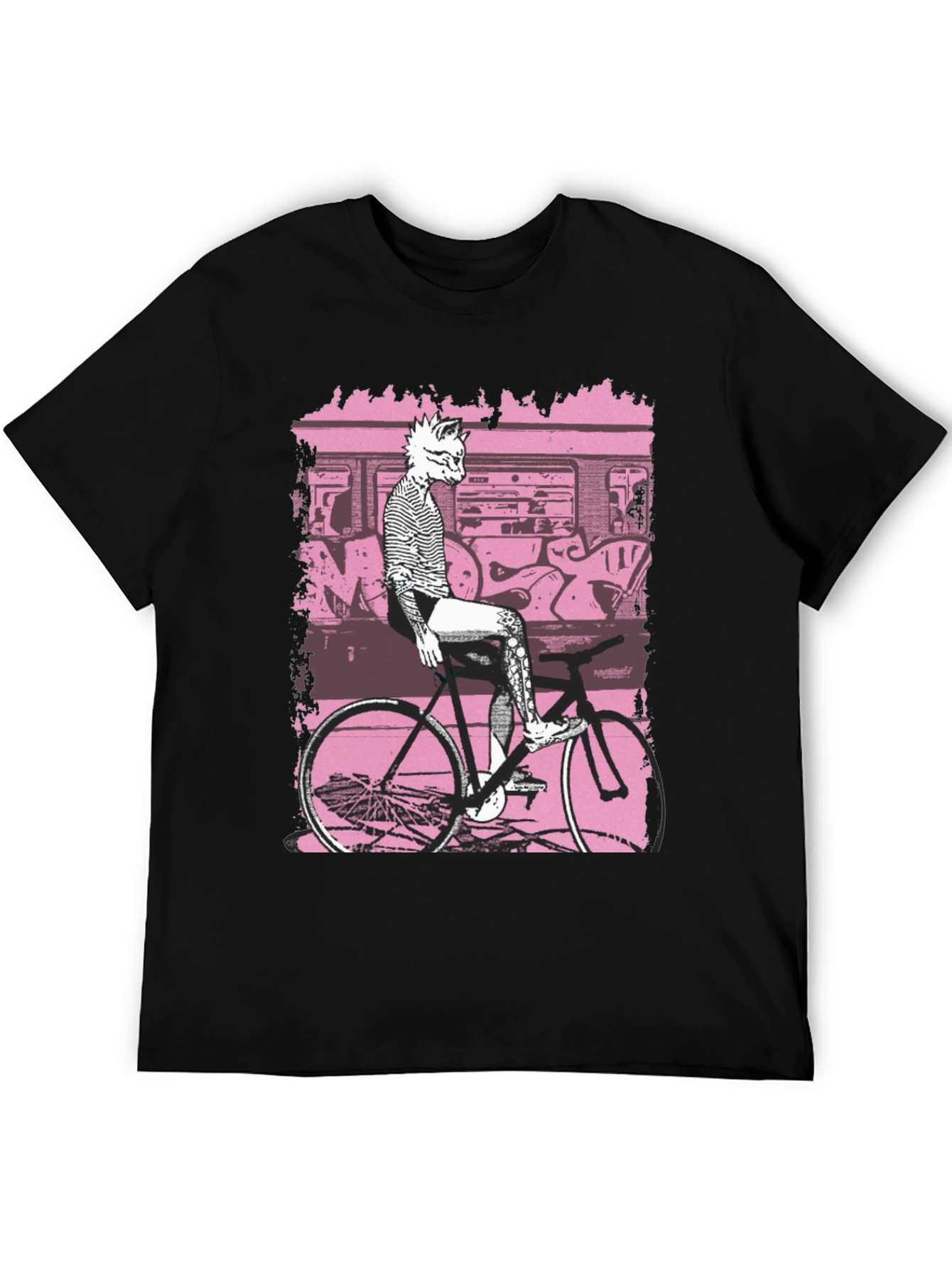 Unique Graphic Tee - Cat on Bike Design