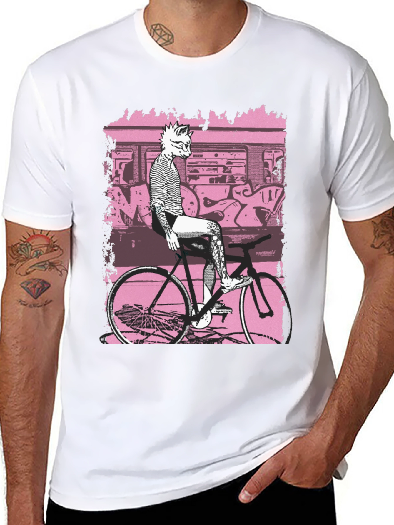 Unique Graphic Tee - Cat on Bike Design