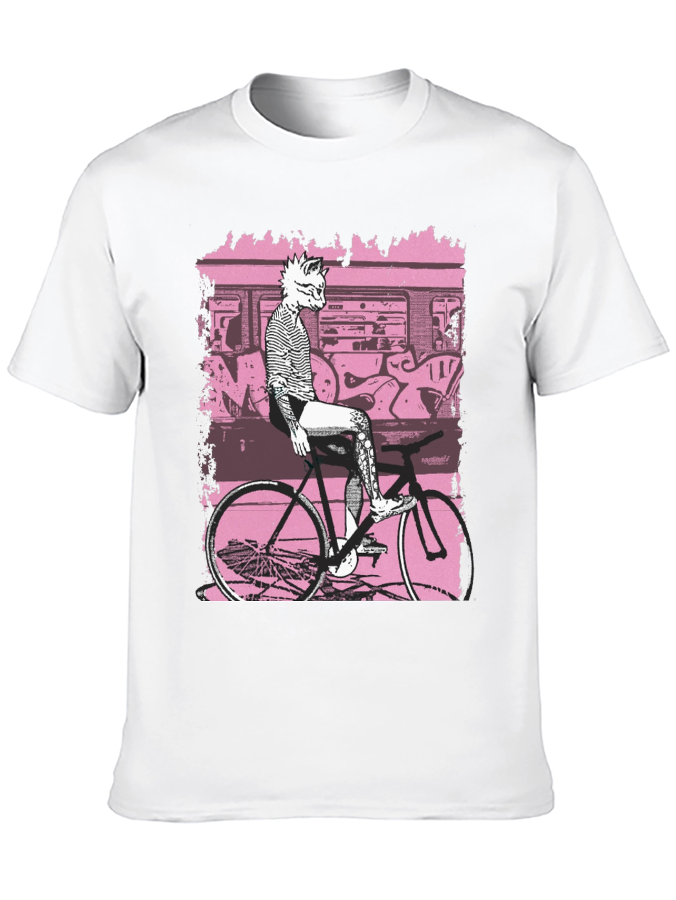 Unique Graphic Tee - Cat on Bike Design