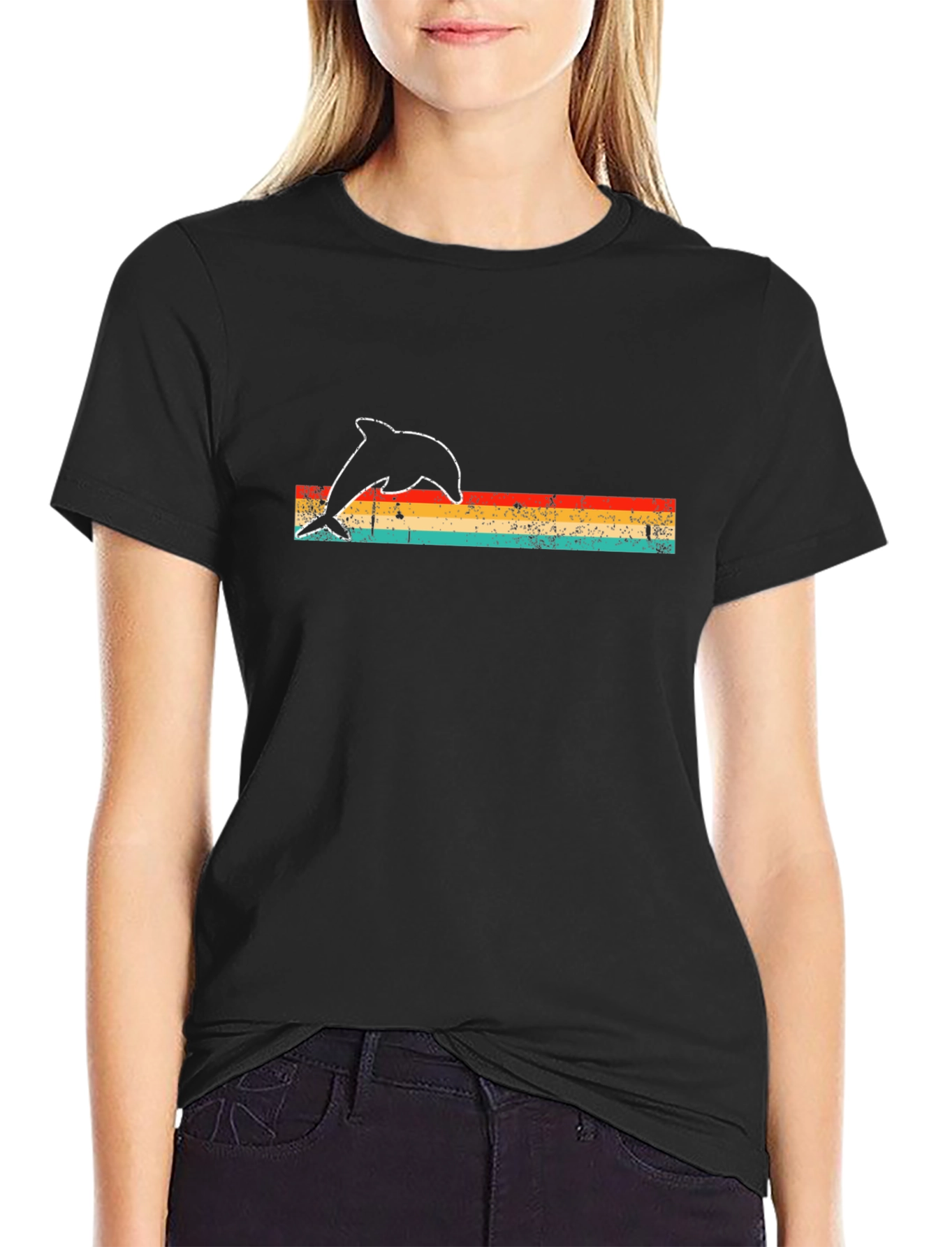 Retro Dolphin Graphic Tee - Black