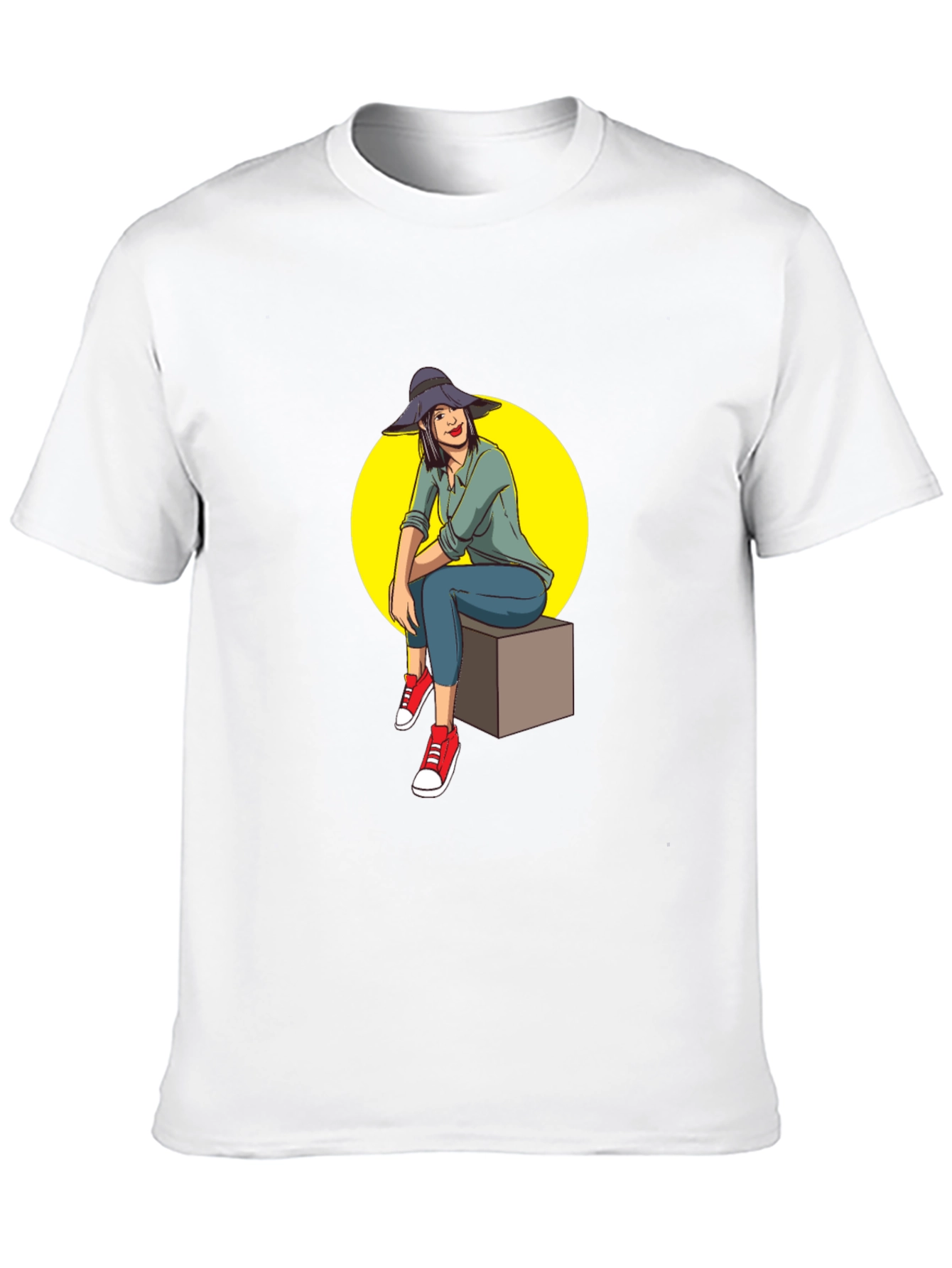 Woman Sitting T-Shirt - Graphic Tee Casual Wear
