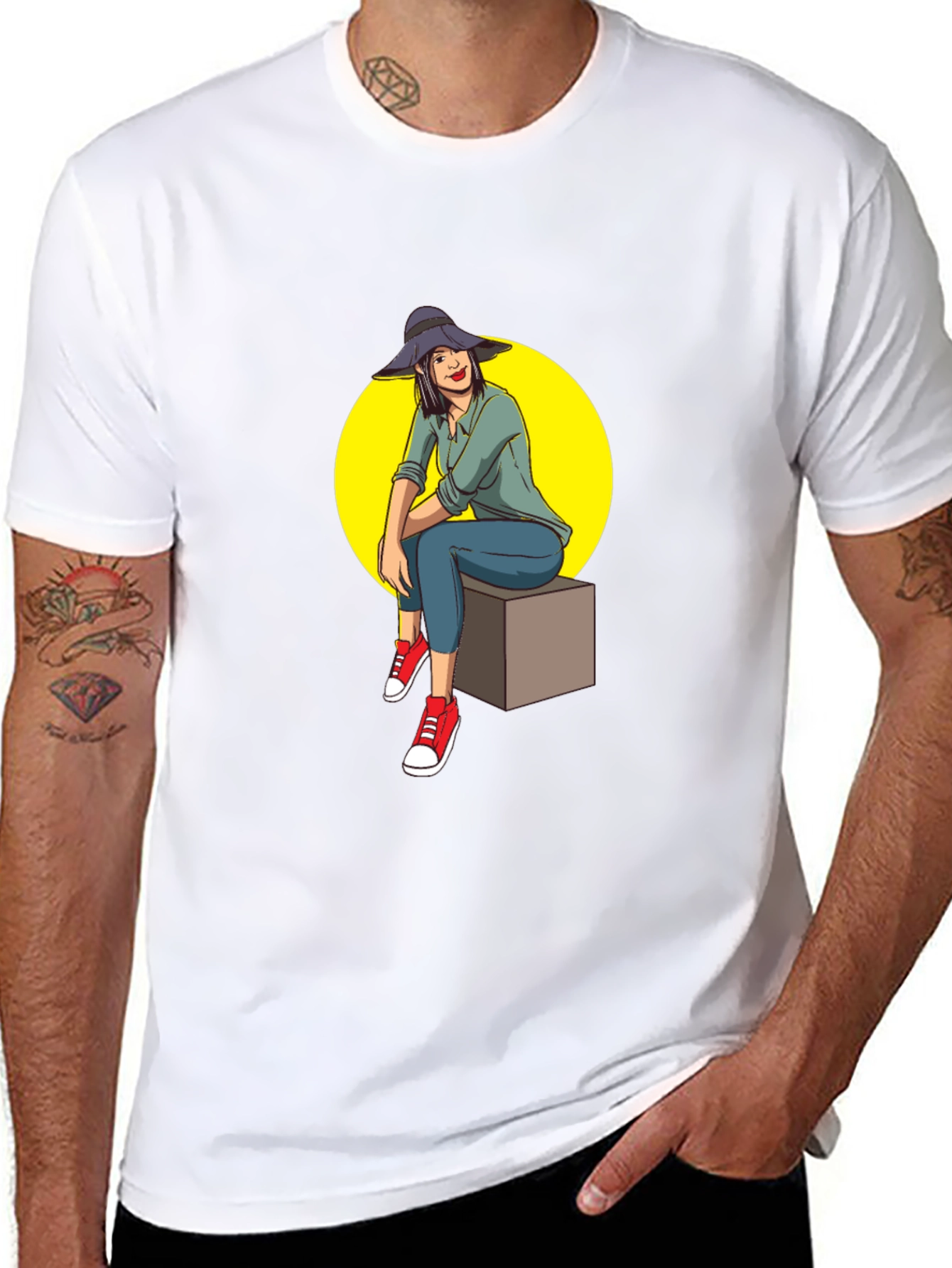 Woman Sitting T-Shirt - Graphic Tee Casual Wear