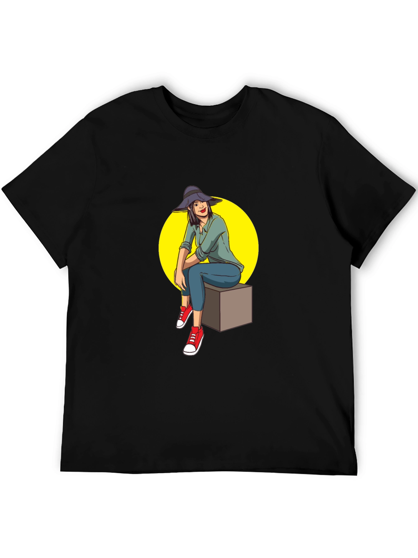 Woman Sitting T-Shirt - Graphic Tee Casual Wear