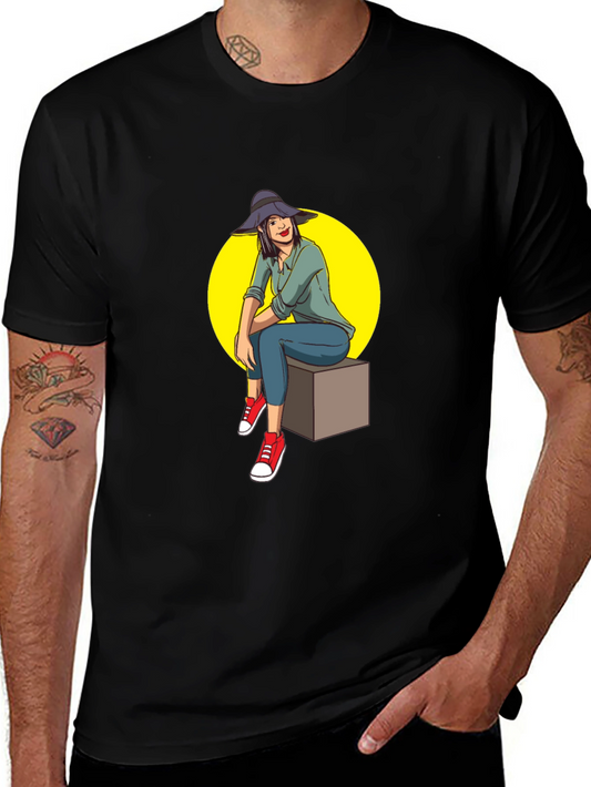 Woman Sitting T-Shirt - Graphic Tee Casual Wear