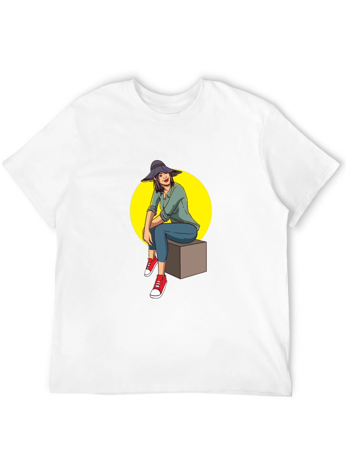 Woman Sitting T-Shirt - Graphic Tee Casual Wear