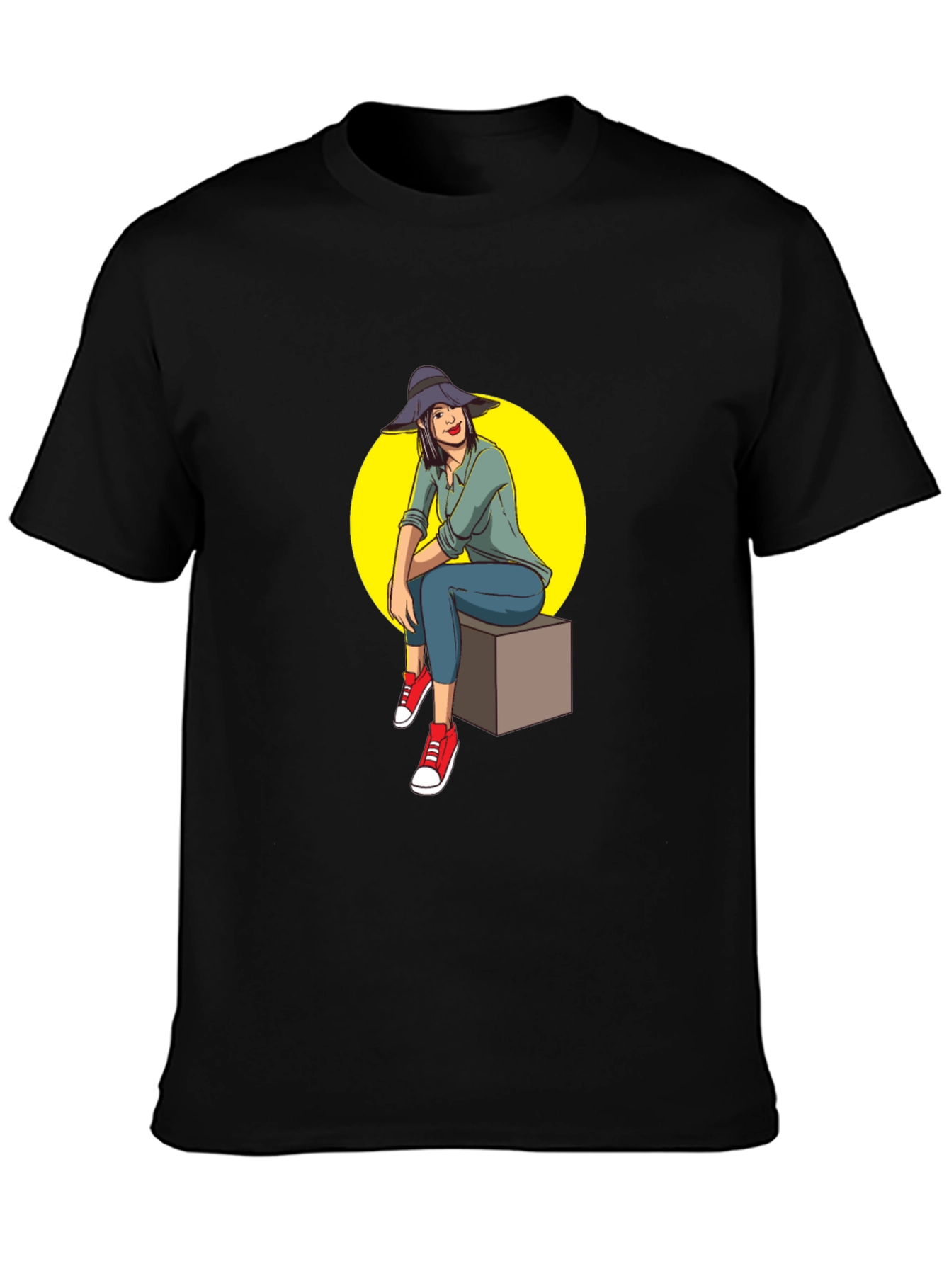 Woman Sitting T-Shirt - Graphic Tee Casual Wear