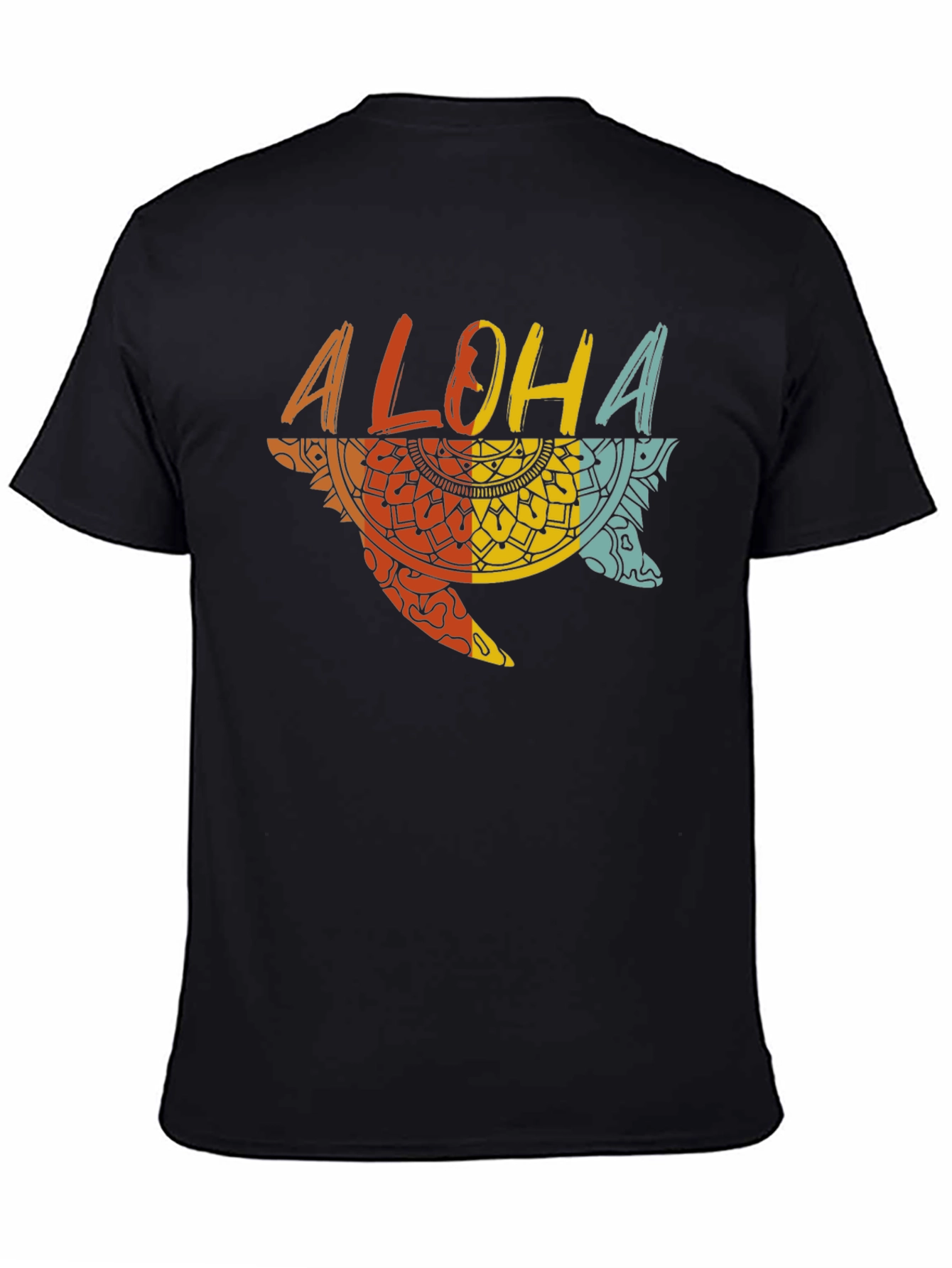 Aloha Turtle Graphic Tee - Black Cotton Casual Shirt