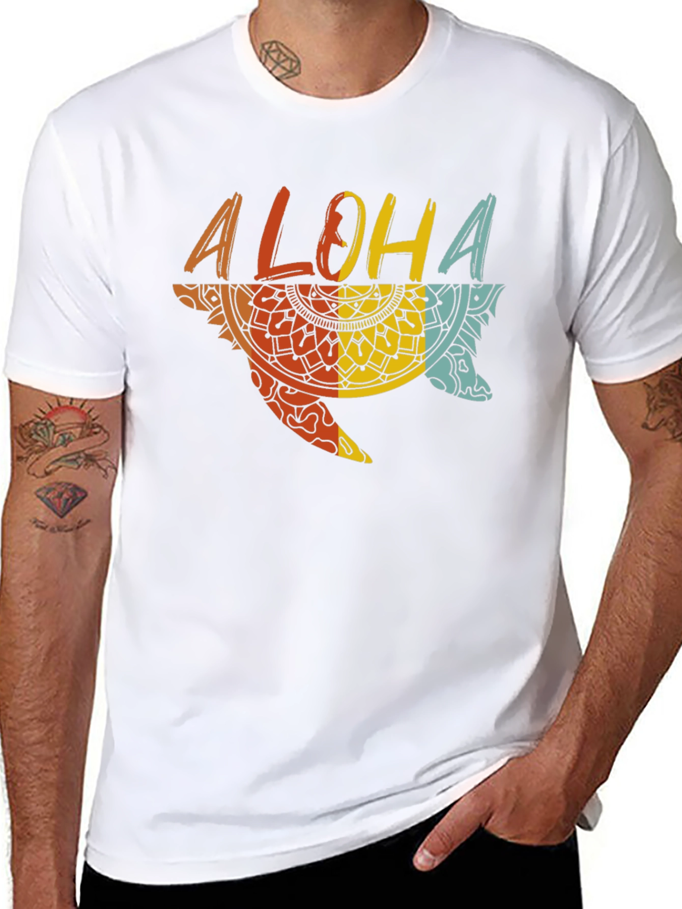 Aloha Turtle Graphic Tee - Black Cotton Casual Shirt