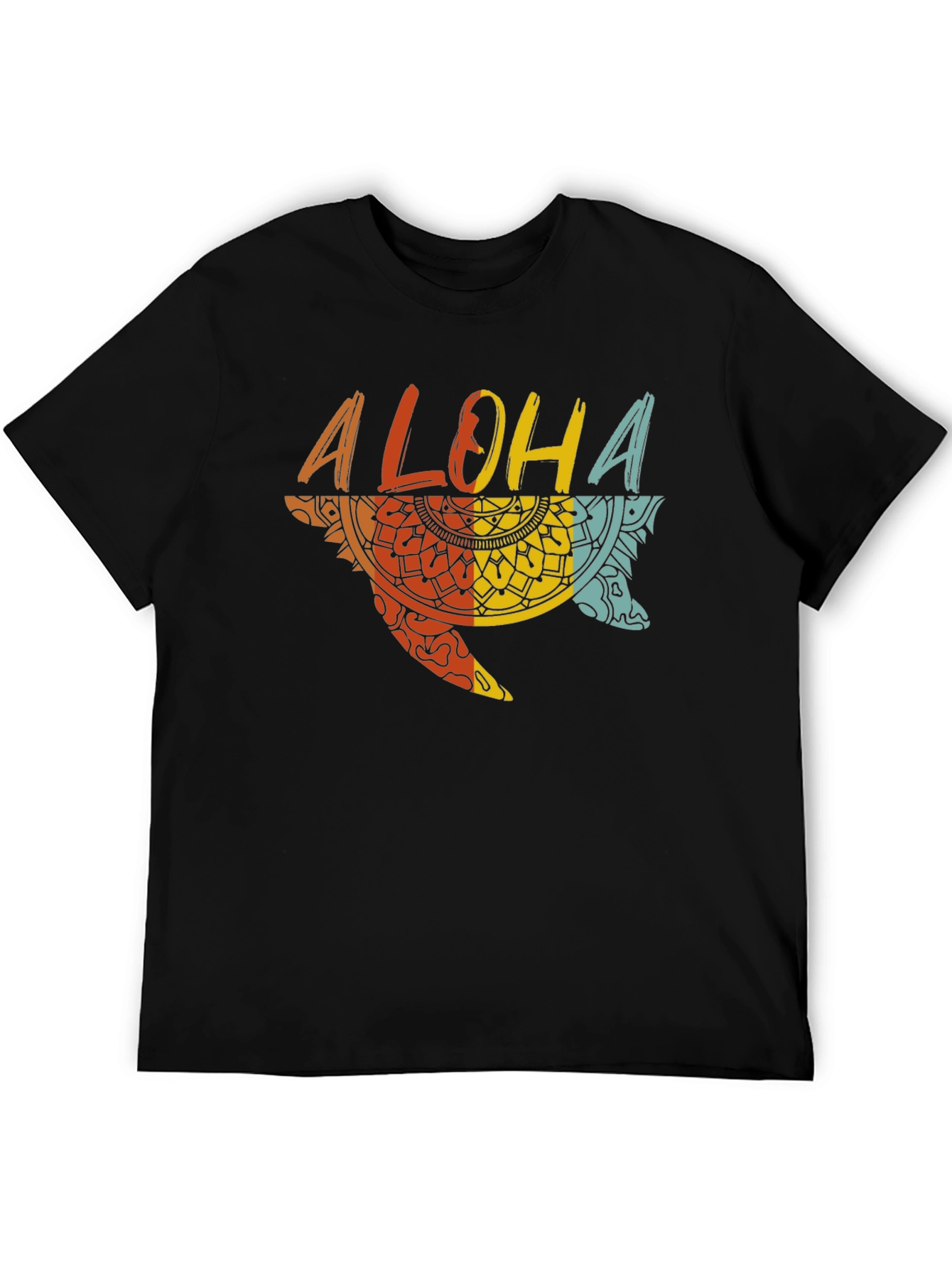 Aloha Turtle Graphic Tee - Black Cotton Casual Shirt