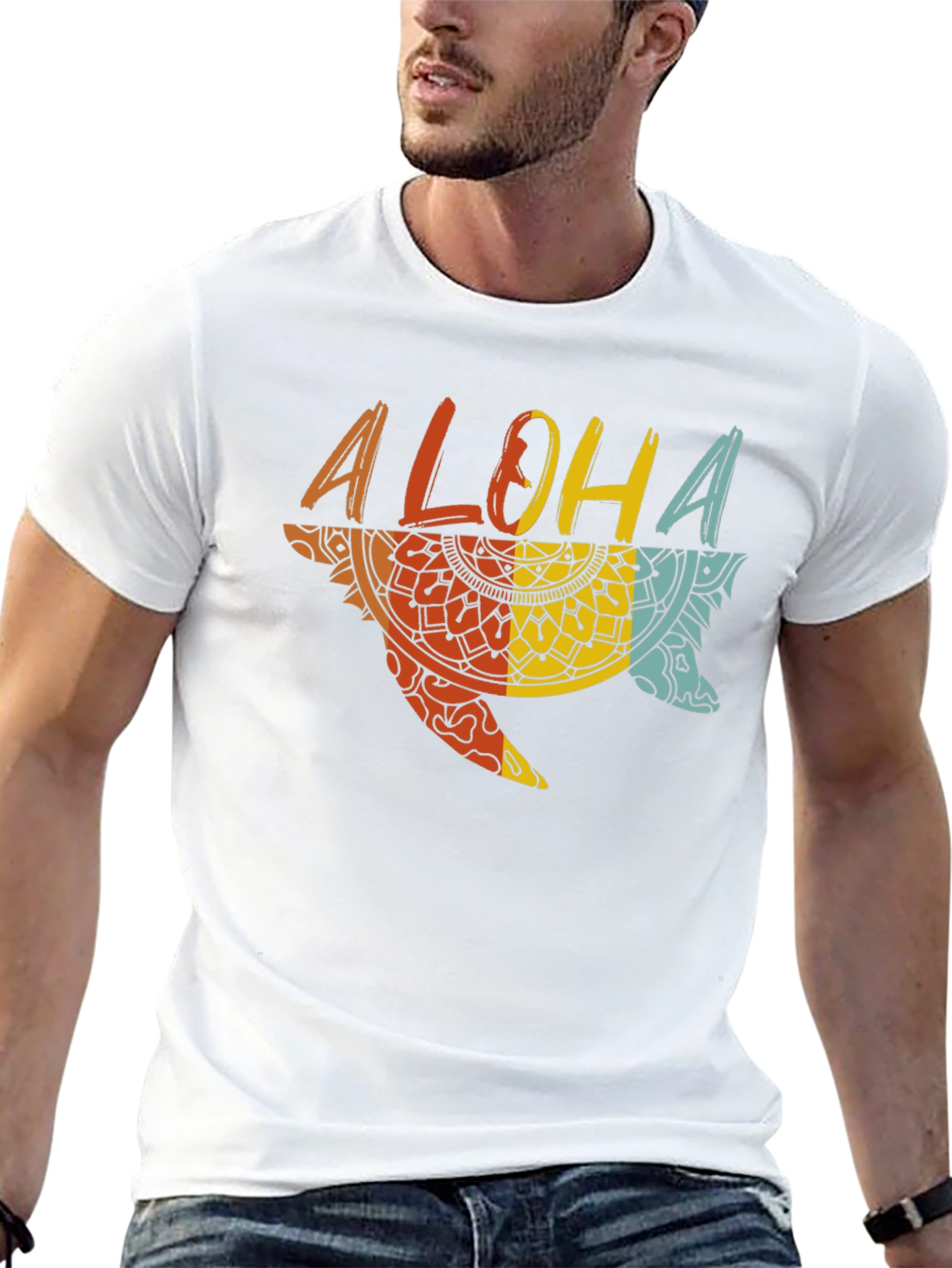 Aloha Turtle Graphic Tee - Black Cotton Casual Shirt