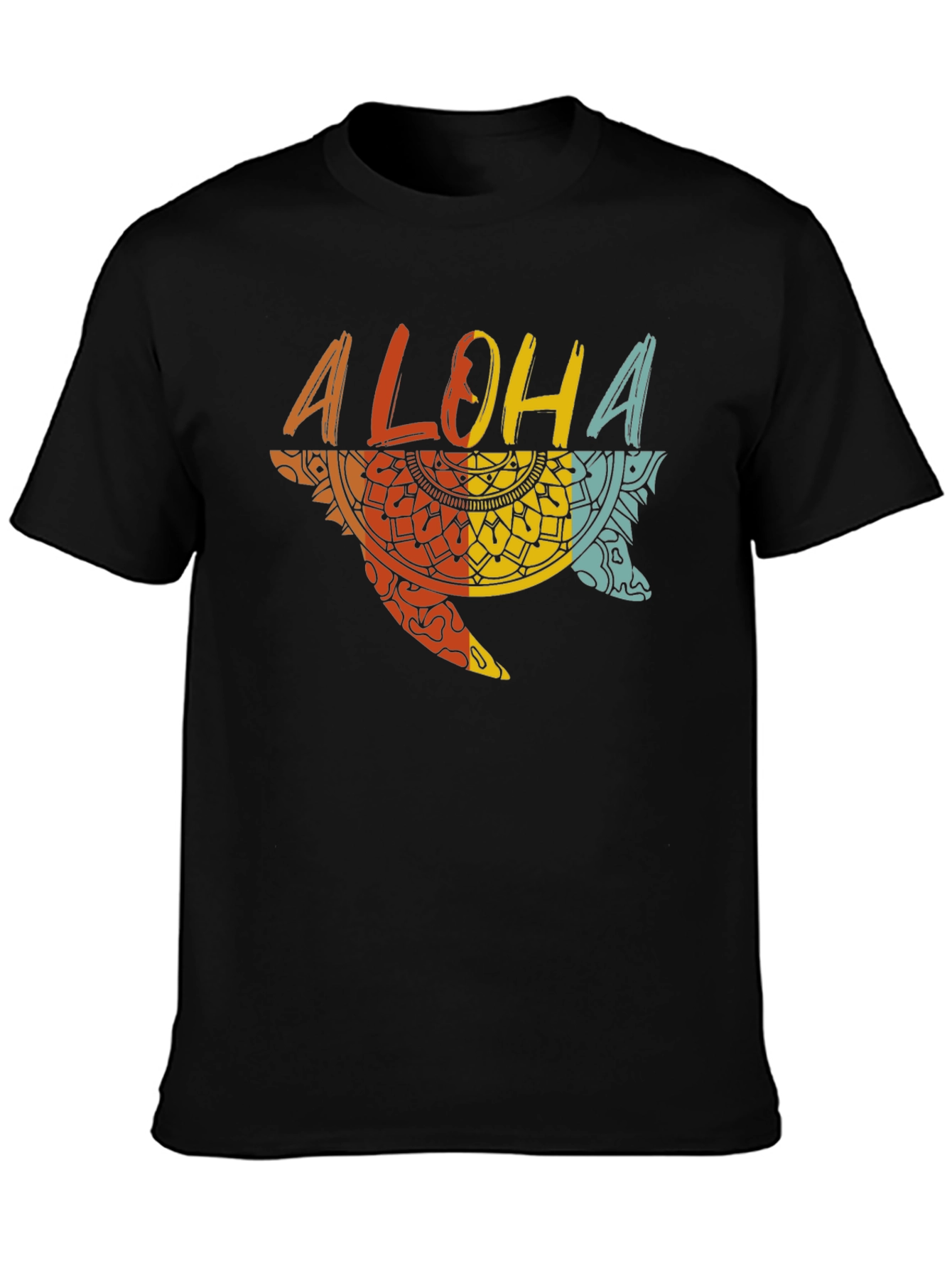 Aloha Turtle Graphic Tee - Black Cotton Casual Shirt