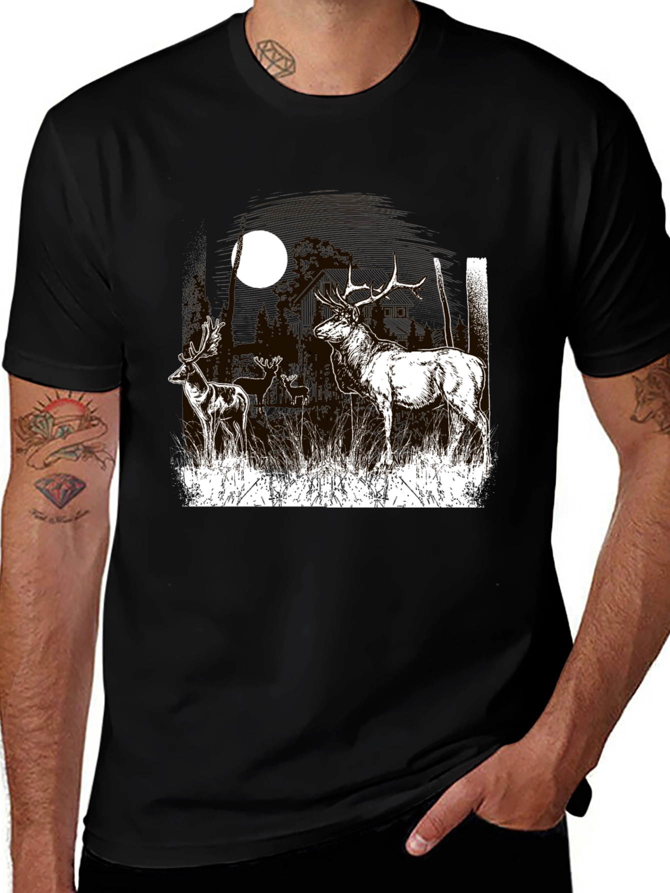 Deer Graphic T-Shirt Black Cotton Tee