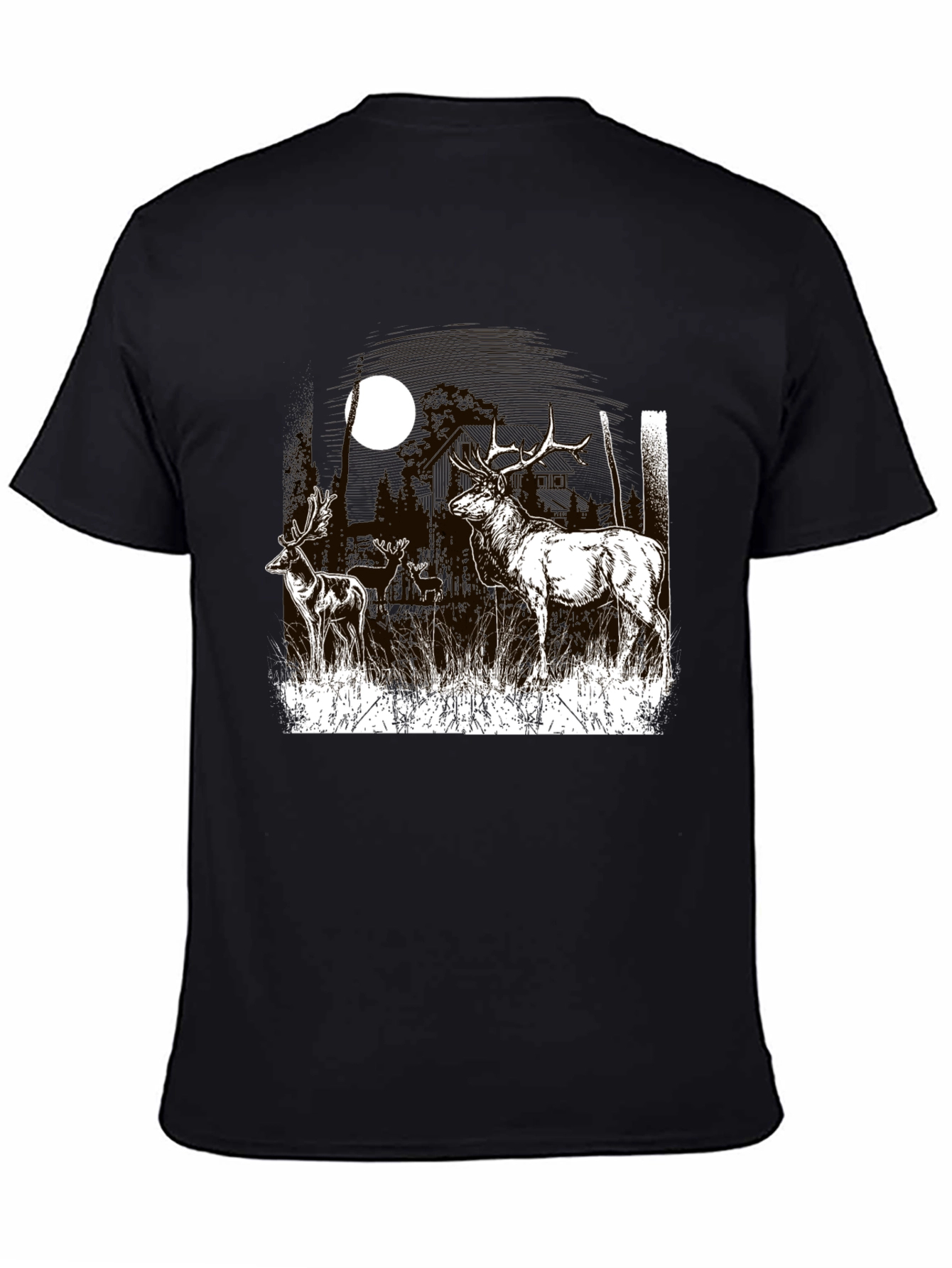 Deer Graphic T-Shirt Black Cotton Tee
