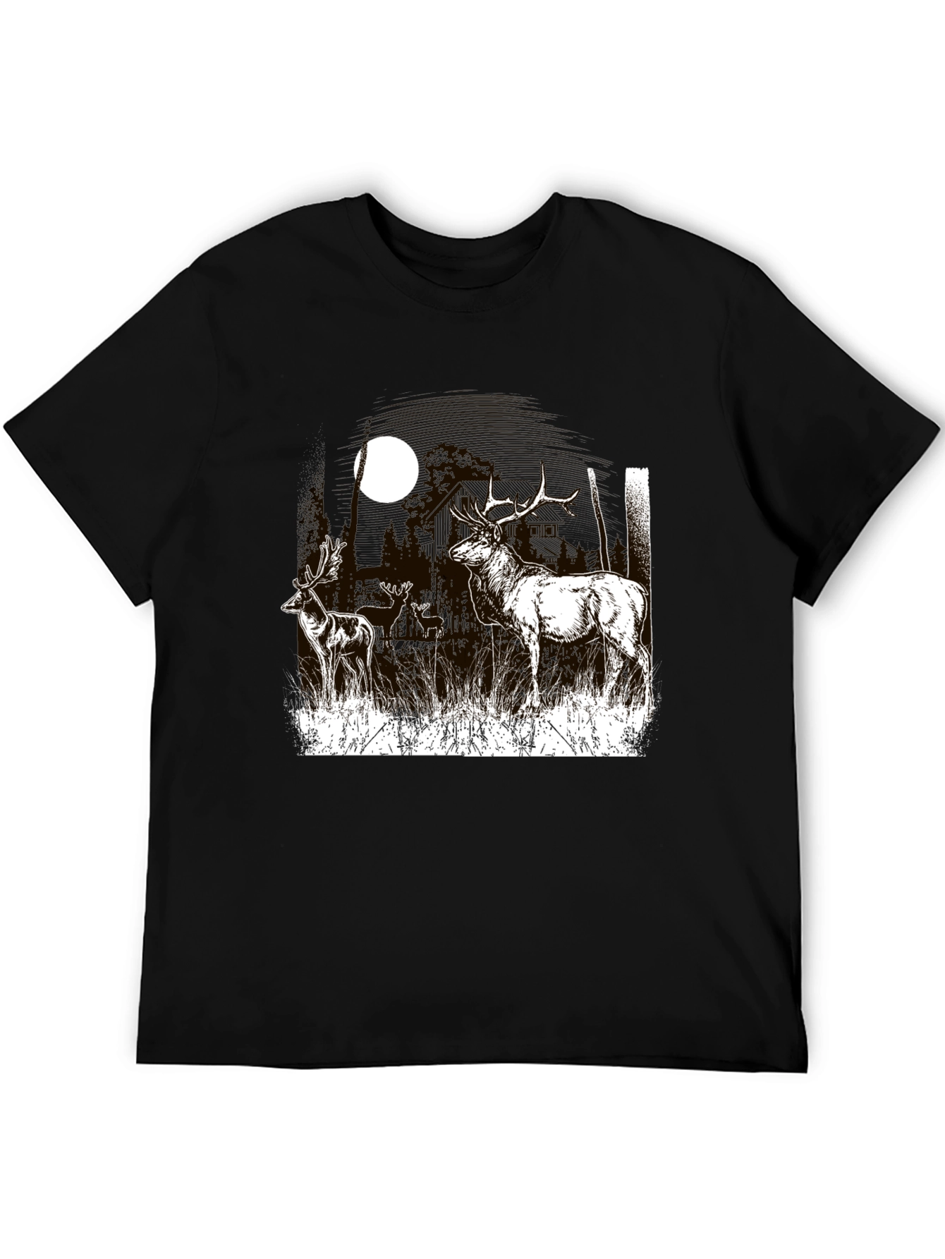 Deer Graphic T-Shirt Black Cotton Tee