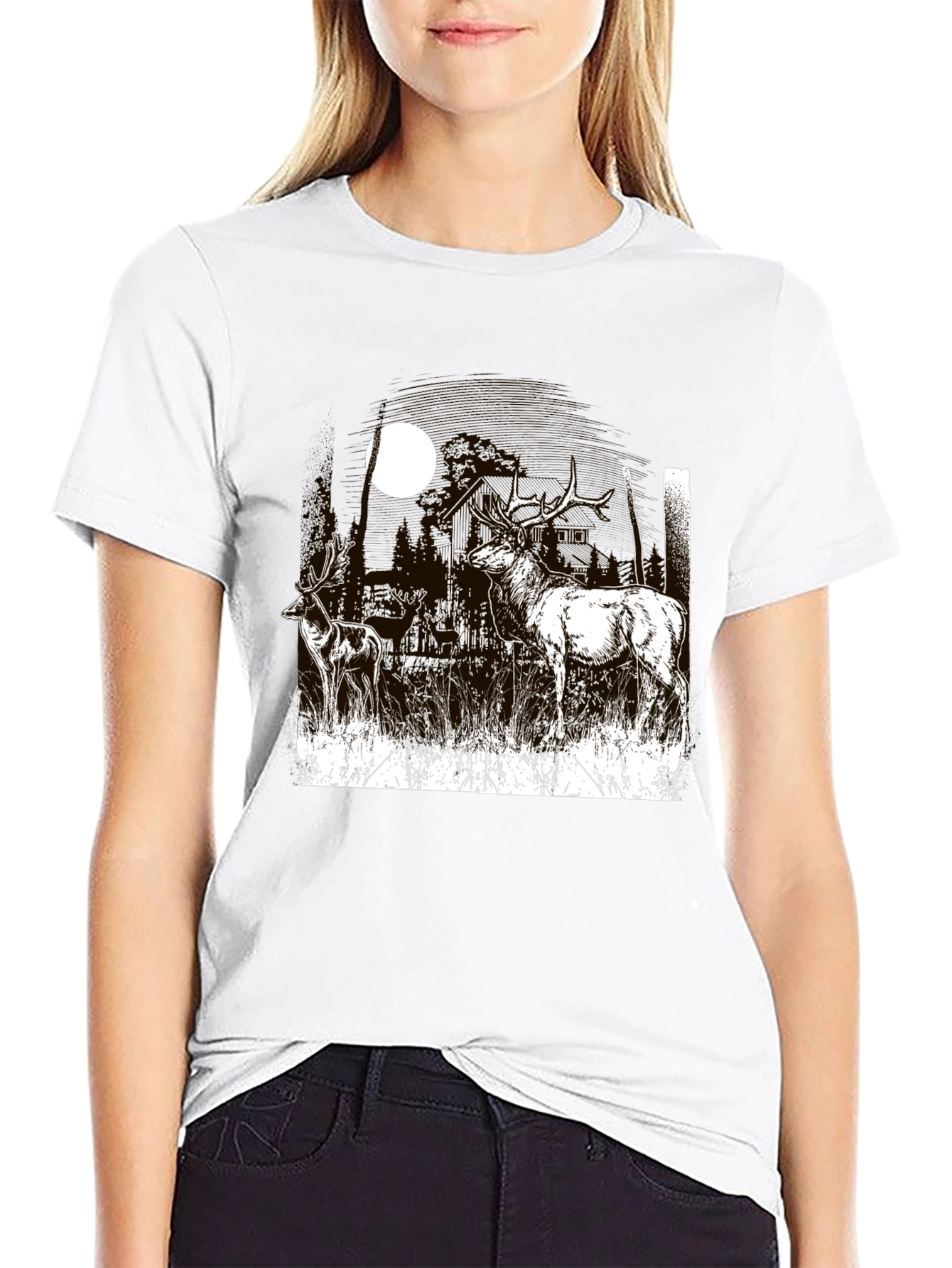 Deer Graphic T-Shirt Black Cotton Tee