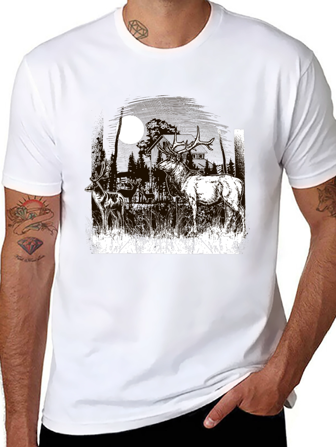 Deer Graphic T-Shirt Black Cotton Tee