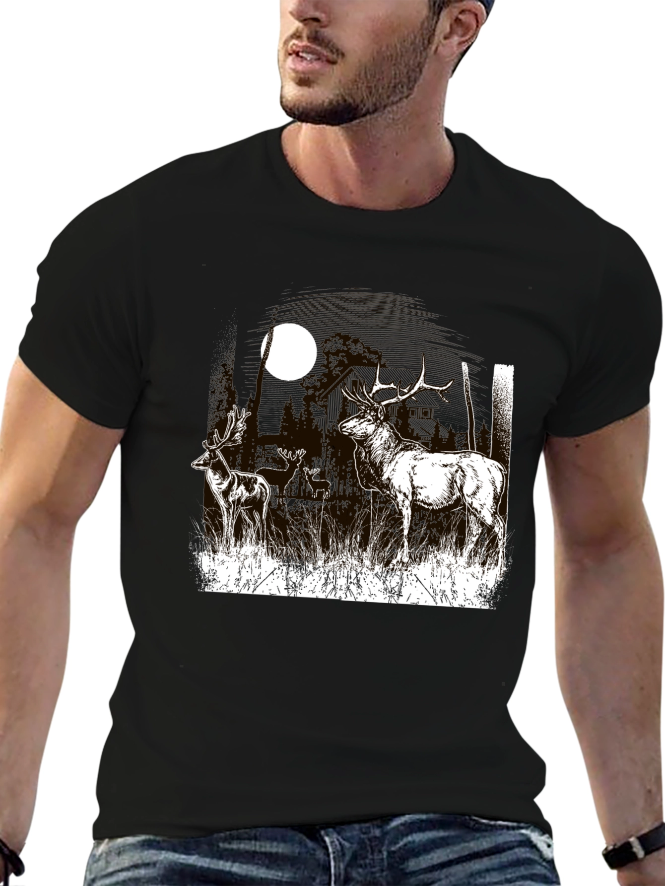 Deer Graphic T-Shirt Black Cotton Tee