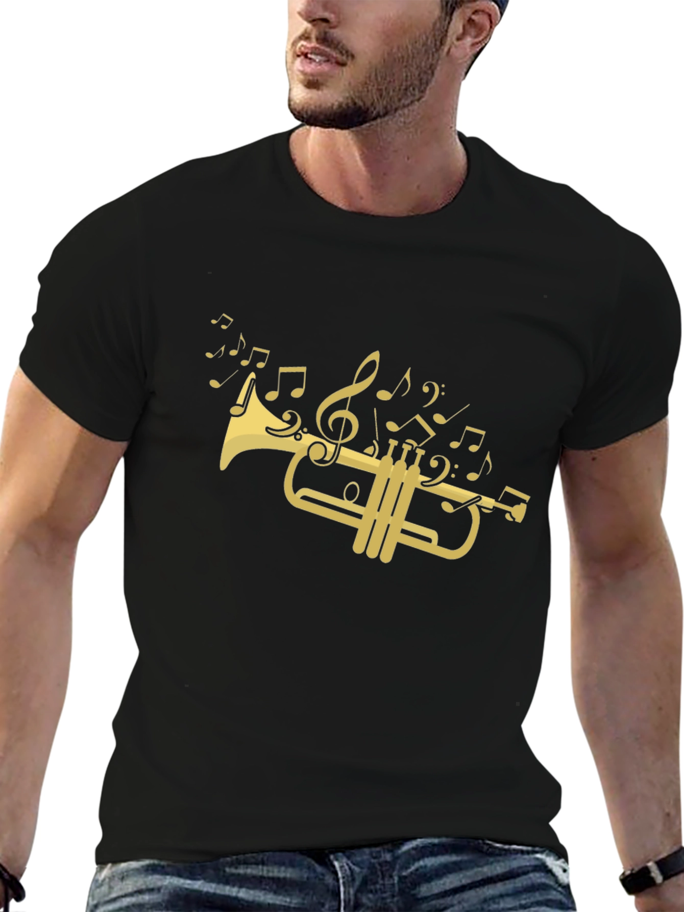 Musical Trumpet Graphic T-Shirt - Black