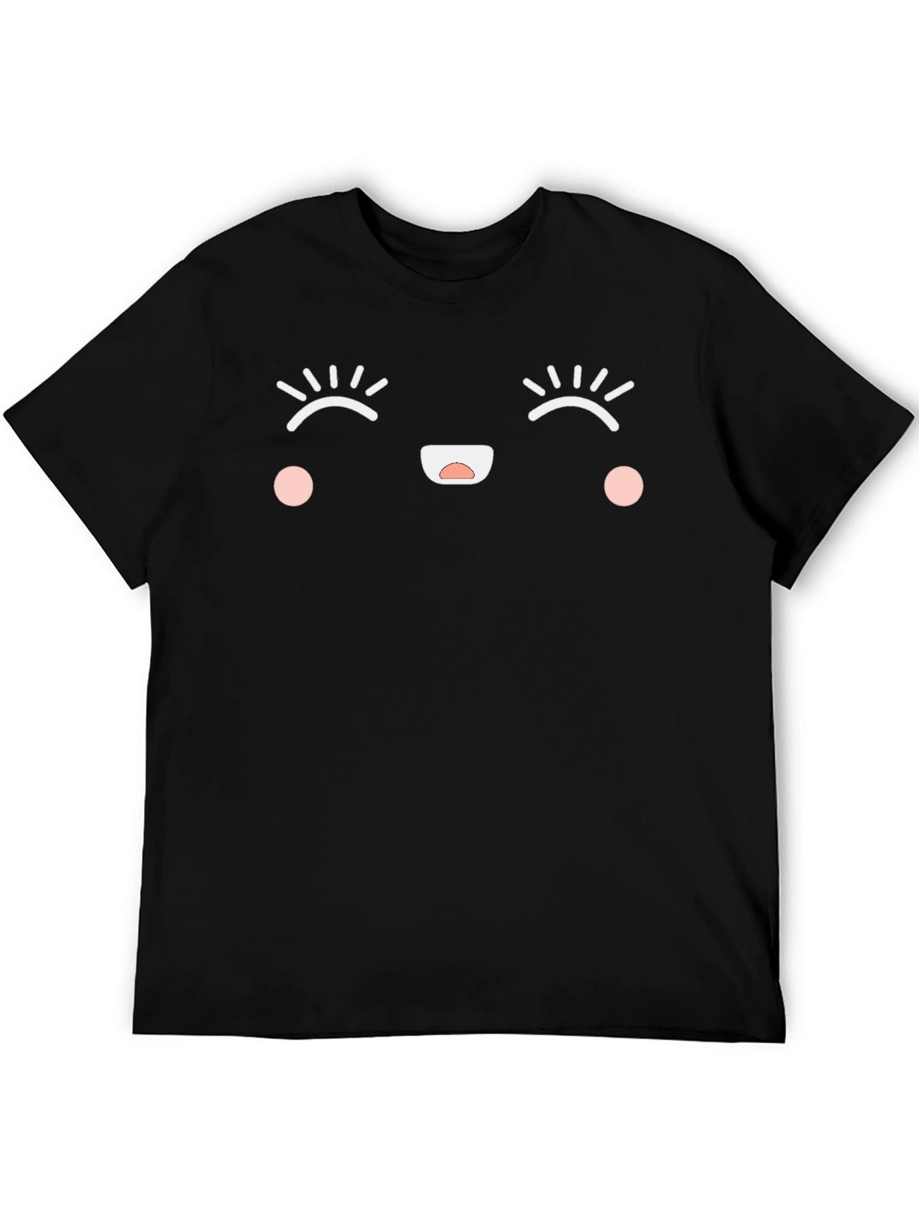 Cute Kawaii Face Graphic T-Shirt - Black