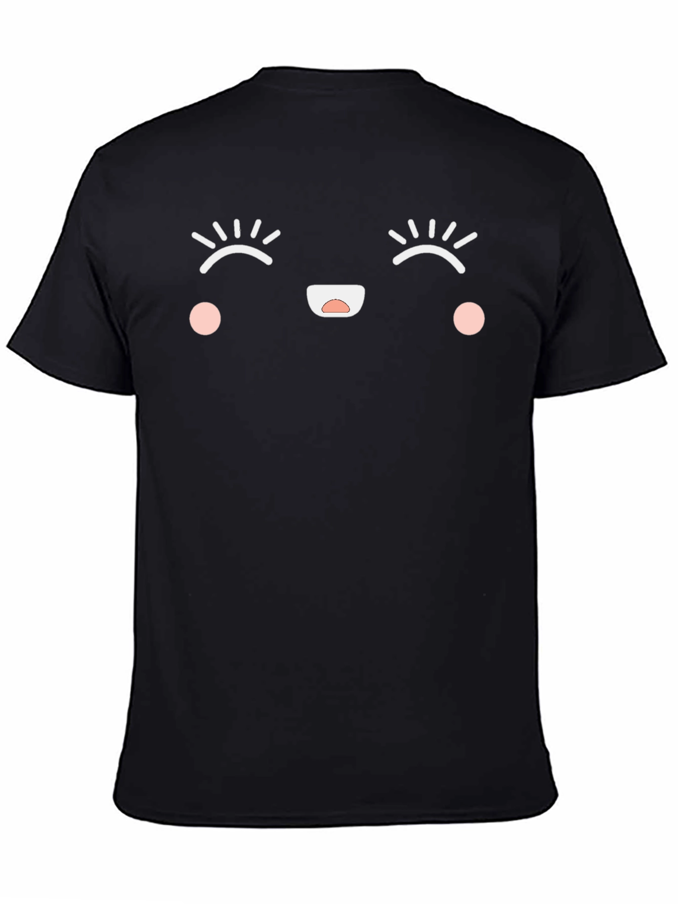 Cute Kawaii Face Graphic T-Shirt - Black