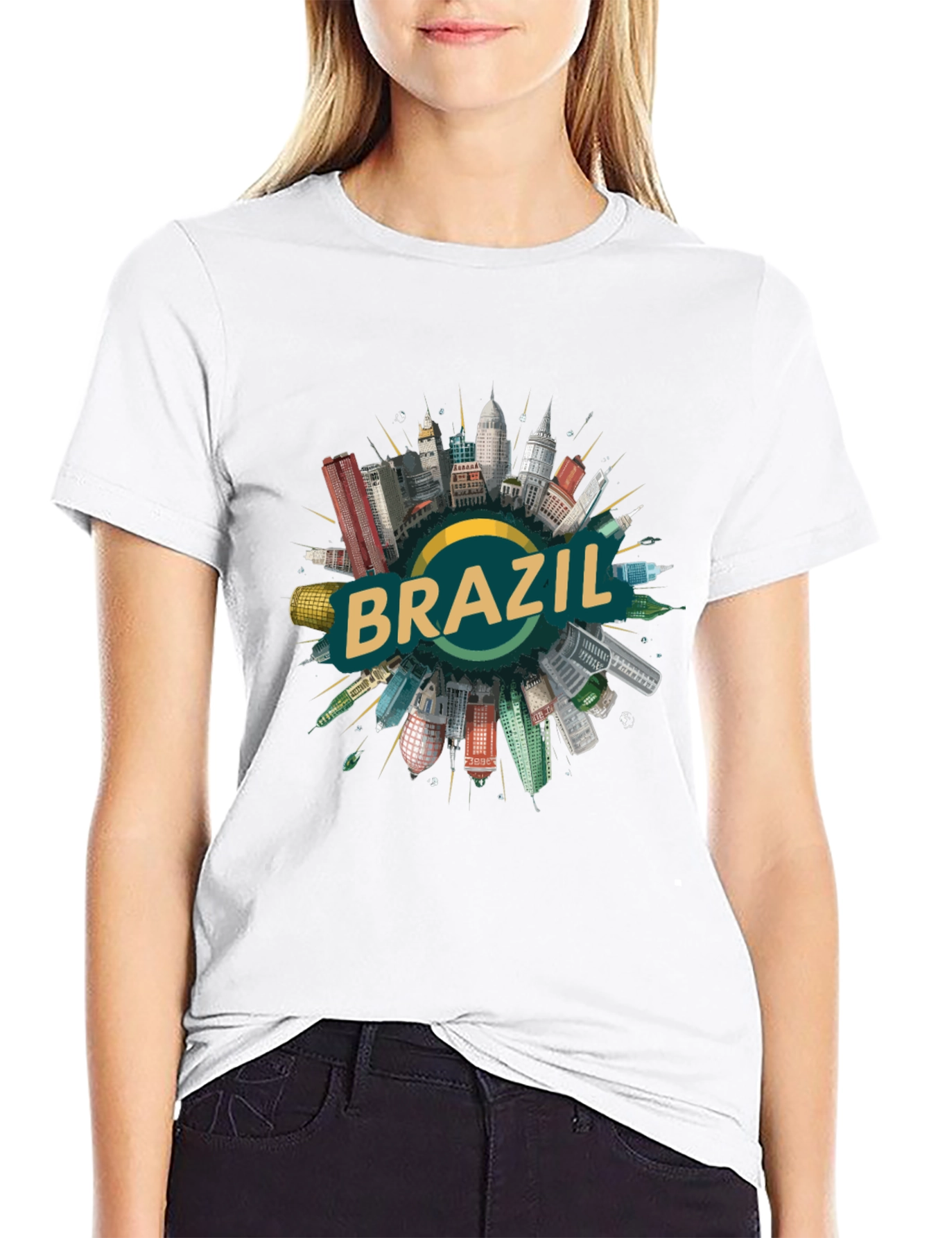 Brazil Cityscape Graphic Tee - Black Cotton T-Shirt