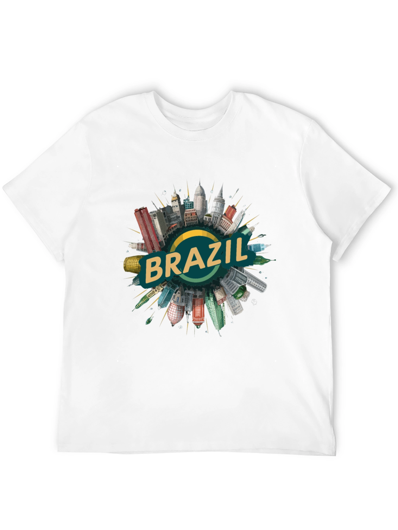 Brazil Cityscape Graphic Tee - Black Cotton T-Shirt