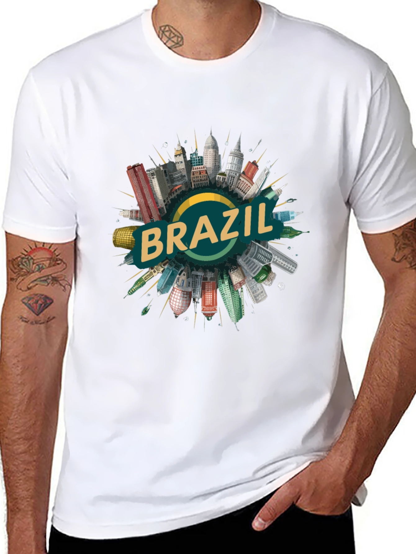 Brazil Cityscape Graphic Tee - Black Cotton T-Shirt