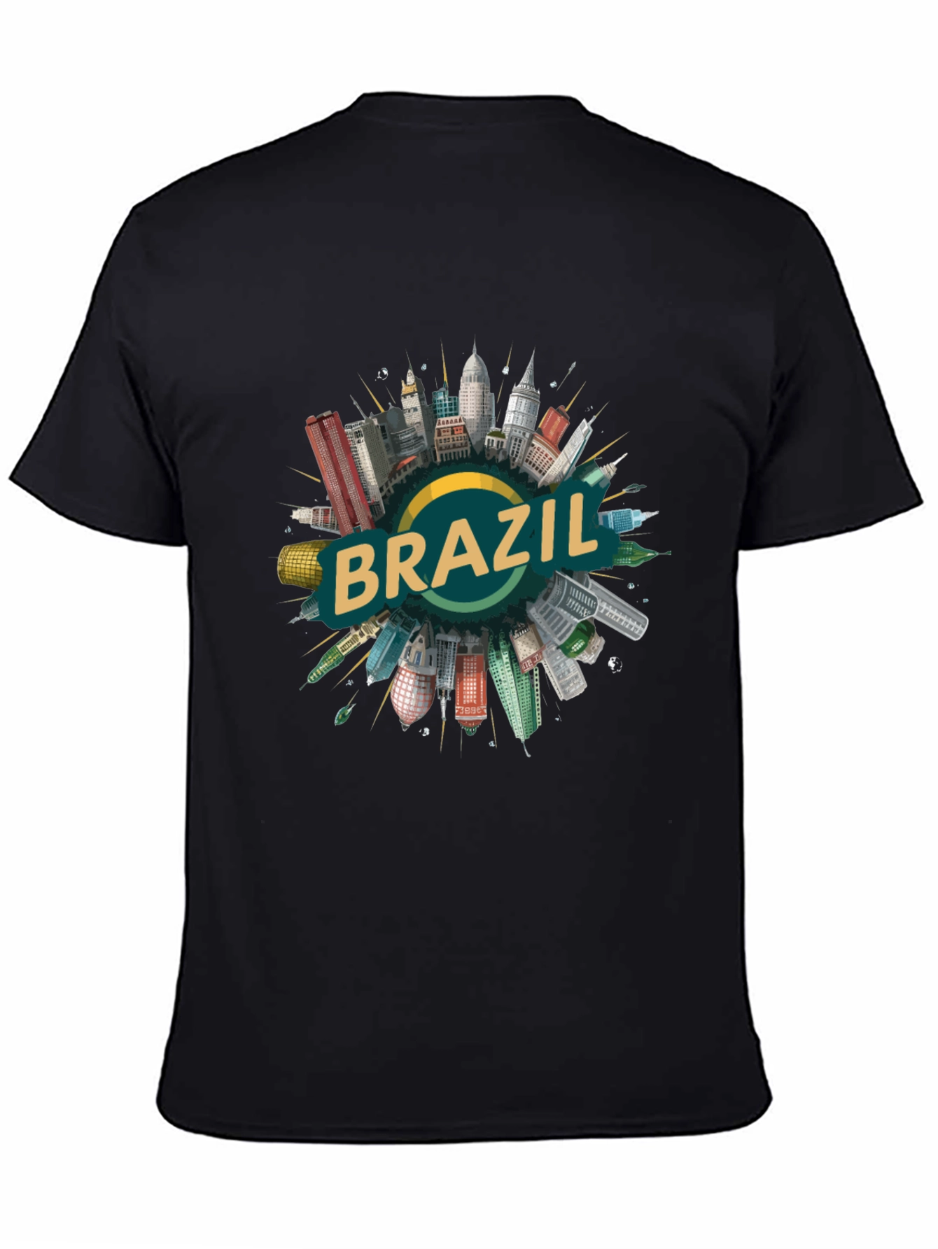 Brazil Cityscape Graphic Tee - Black Cotton T-Shirt