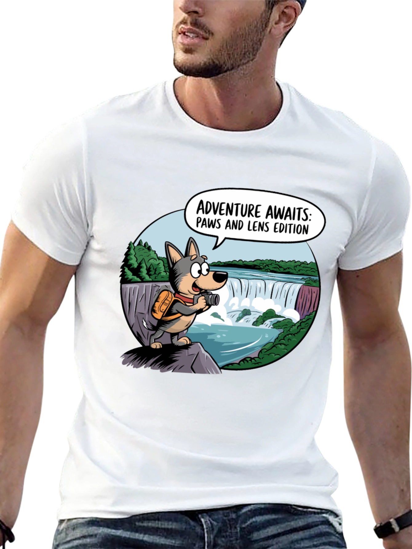 Adventure Awaits Dog T-Shirt Paws & Lens Edition